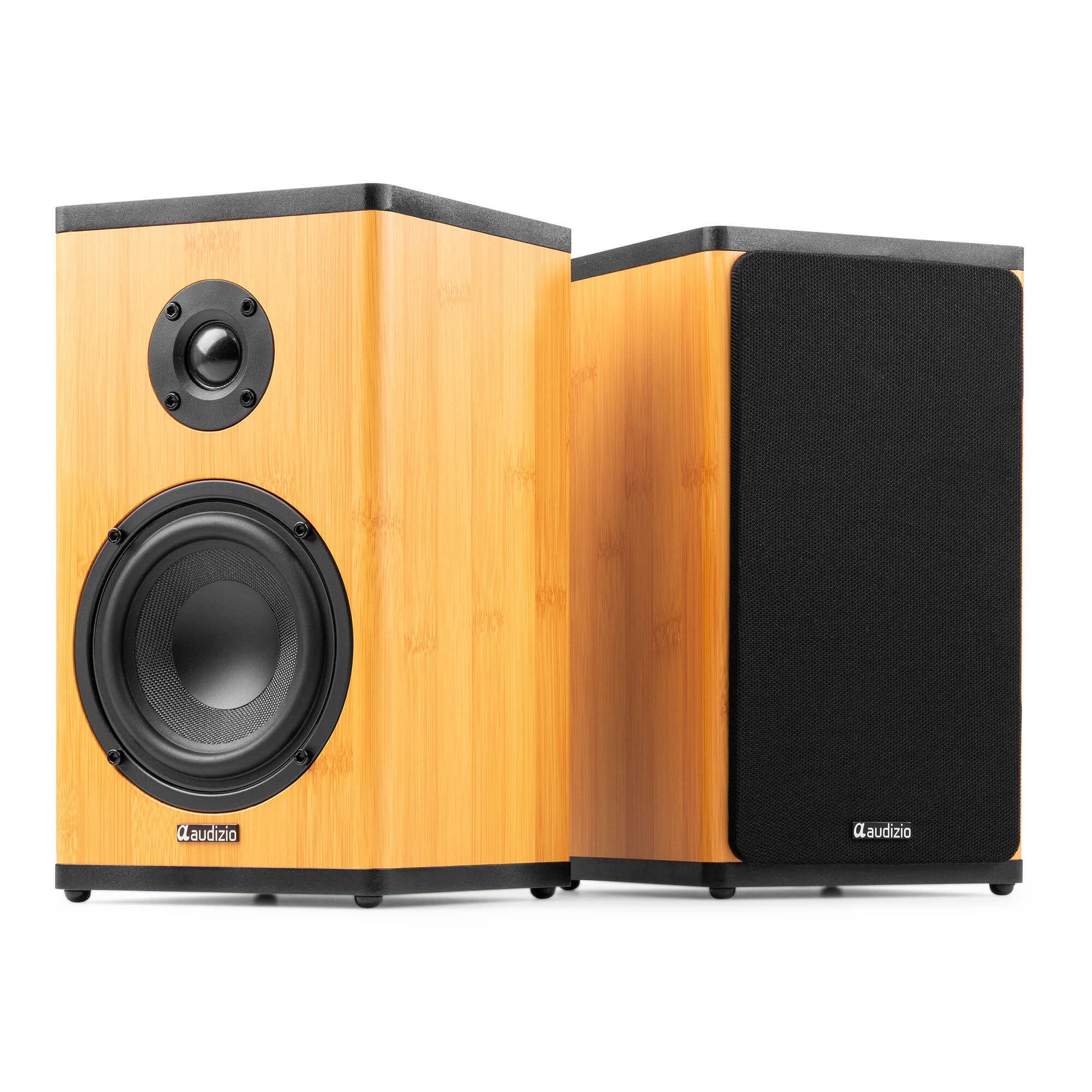 Audizio BS20 boekenplank speakers - Draadloze boxen met oplaadbare accu - HiFi set - Bamboe