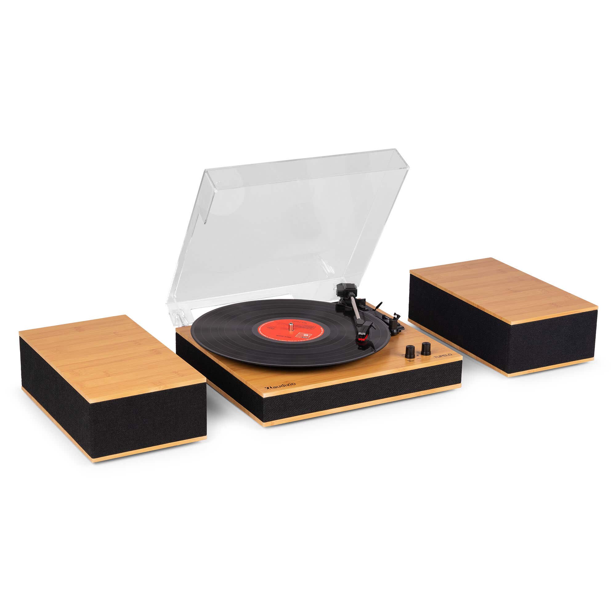 Audizio Tupelo platenspeler met boxen - Platenspeler Bluetooth - LP speler met auto stop - Bamboe