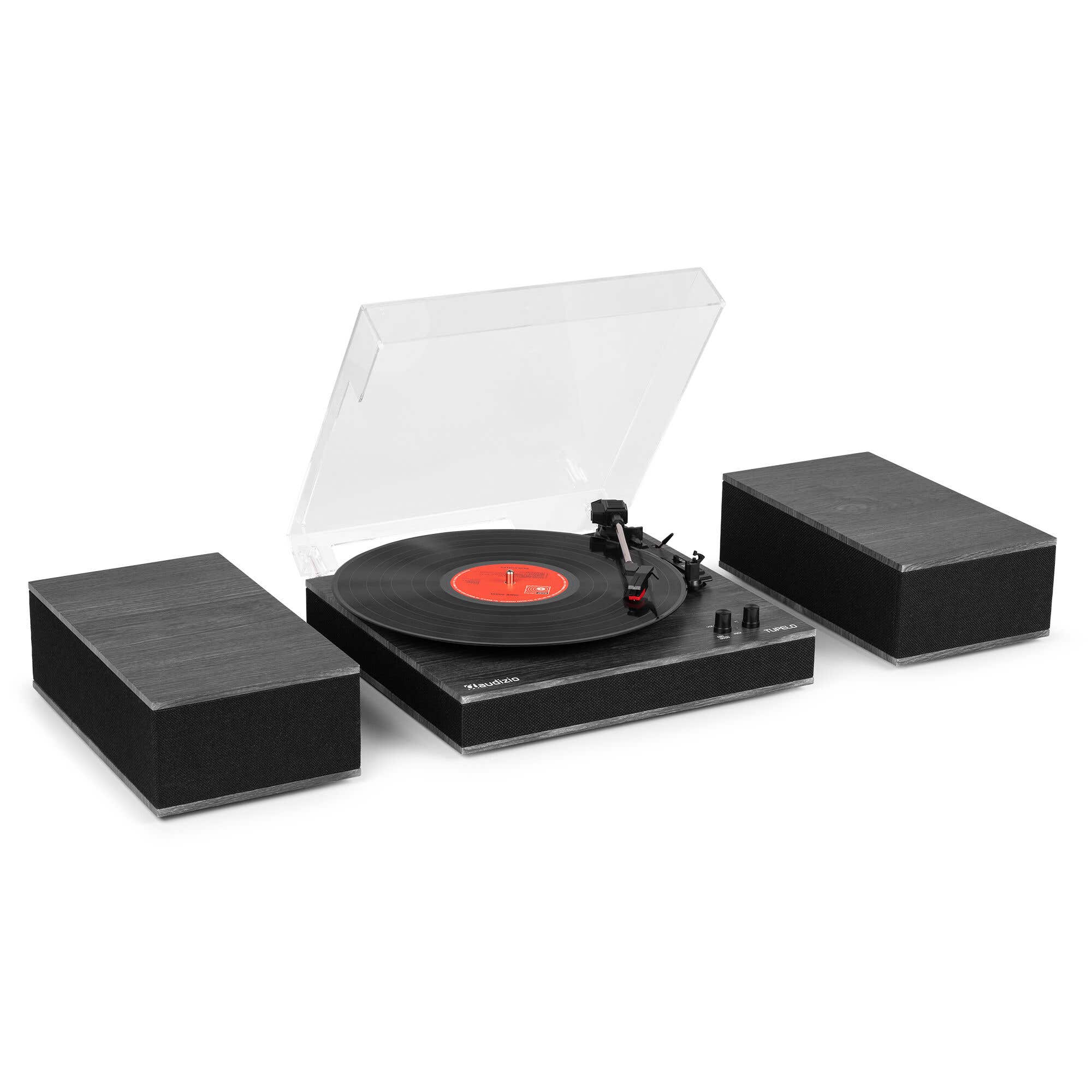 Audizio Tupelo platenspeler met boxen - Platenspeler Bluetooth - LP speler met auto stop - Zwart