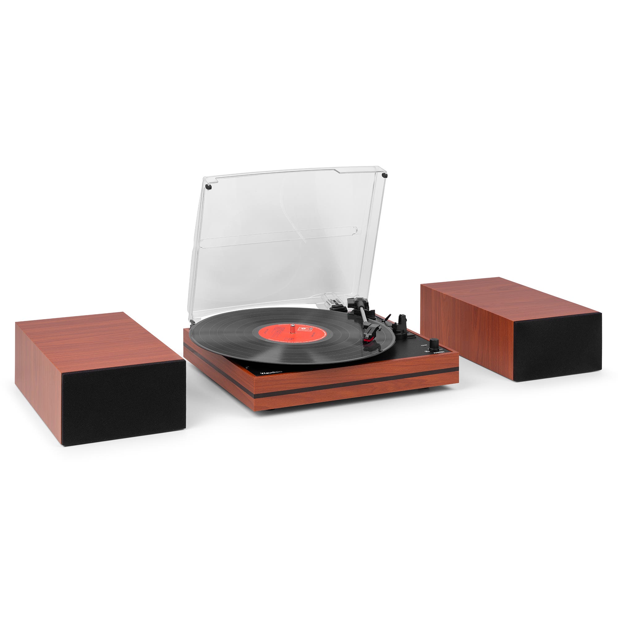 Audizio Akron platenspeler - Platenspelers met speakers - Bluetooth en AUX - Kersenhout