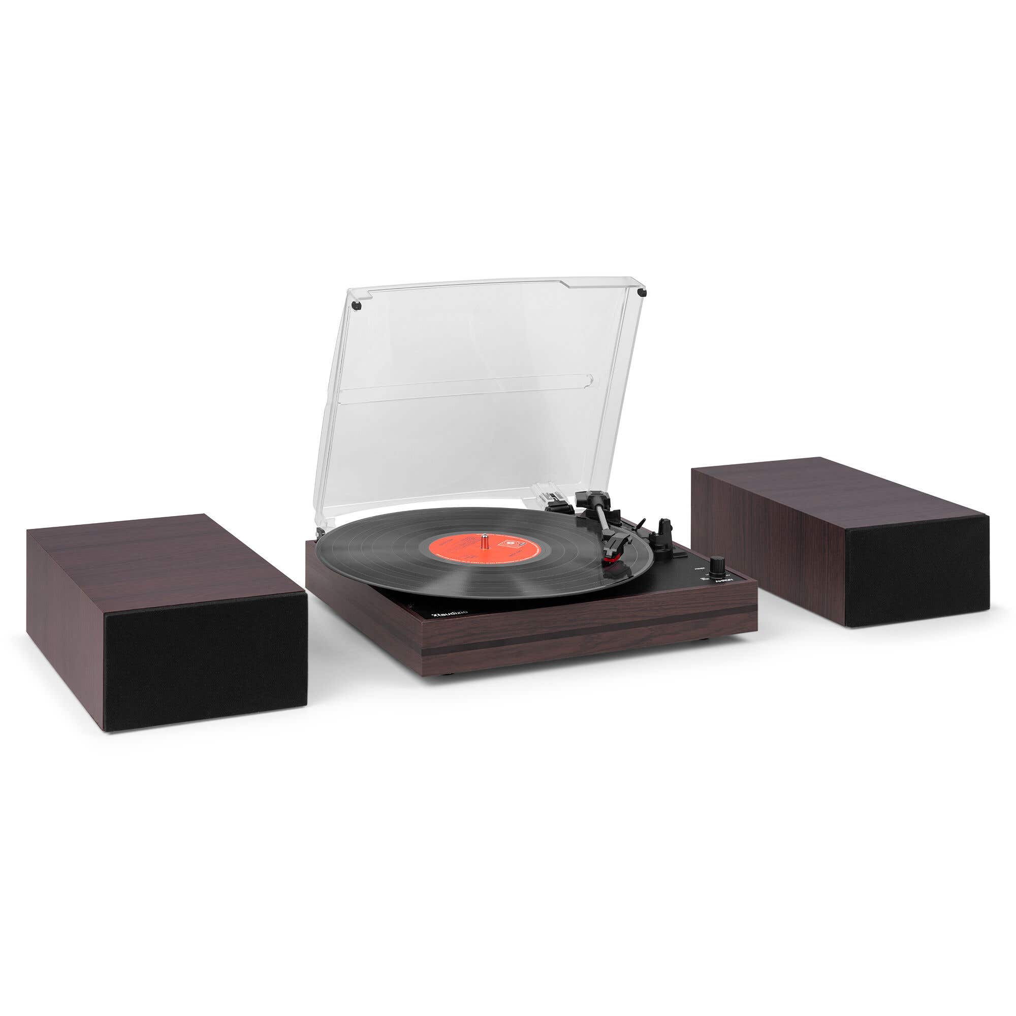 Retourdeal - Audizio Akron platenspeler - Platenspelers met speakers - Bluetooth en AUX - Donkerbruin