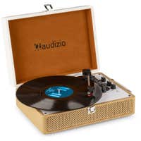 Audizio RP119 - Retro platenspeler met Bluetooth in bruin/witte koffer - platenspeler met boxen