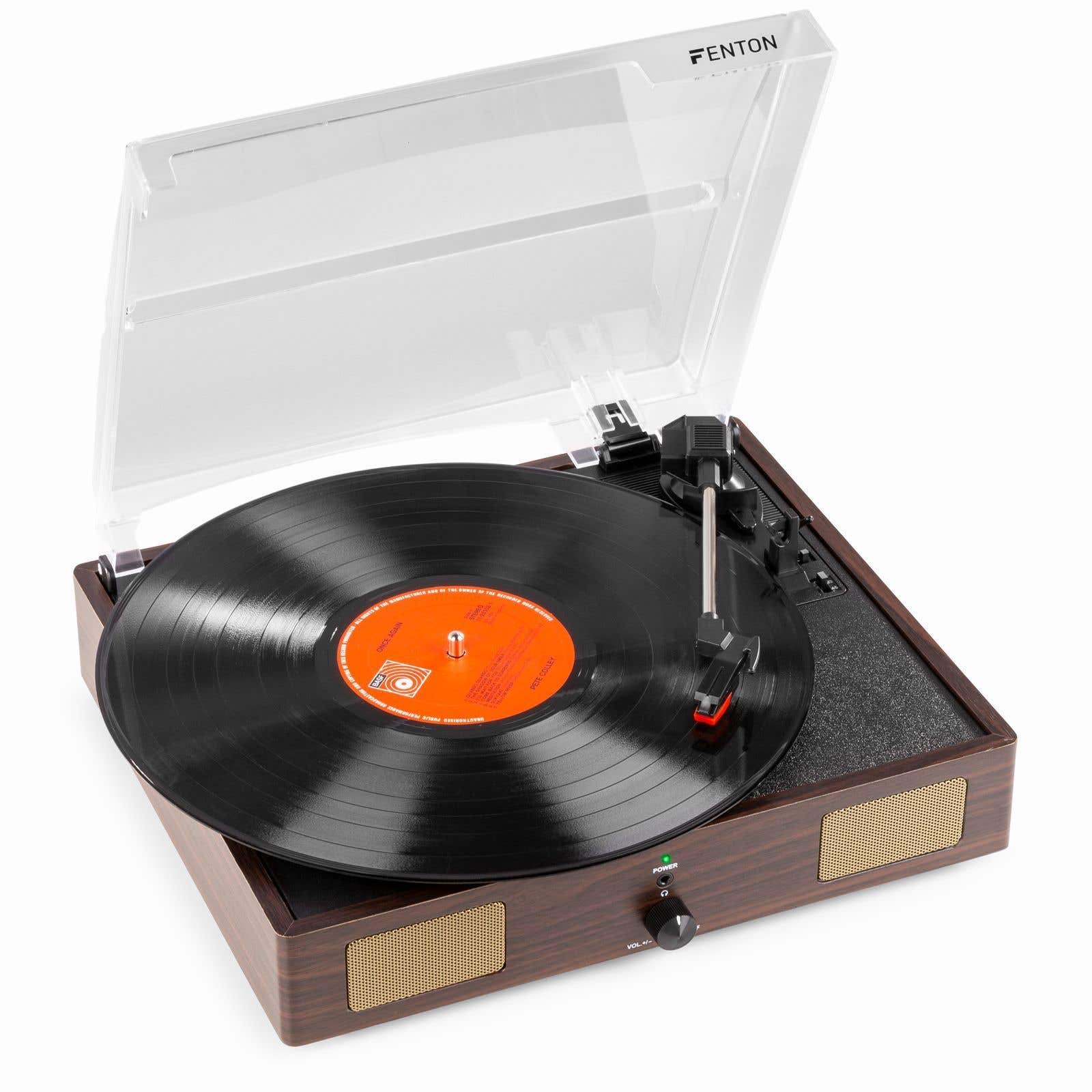 Platenspeler met speakers - Fenton RP106DW - met USB en stereo geluid - Donkerbruin (hout)