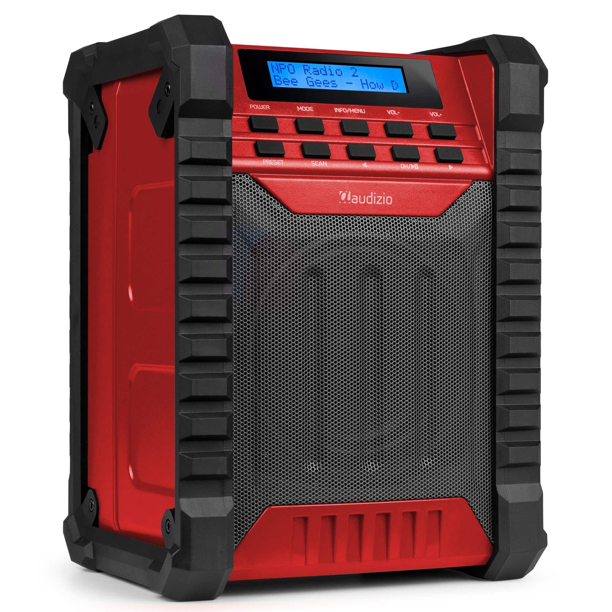 Retourdeal - Audizio Jobsite bouwradio op accu - Werkradio met Bluetooth - DAB+ en FM - IP54 - 100W - Rood