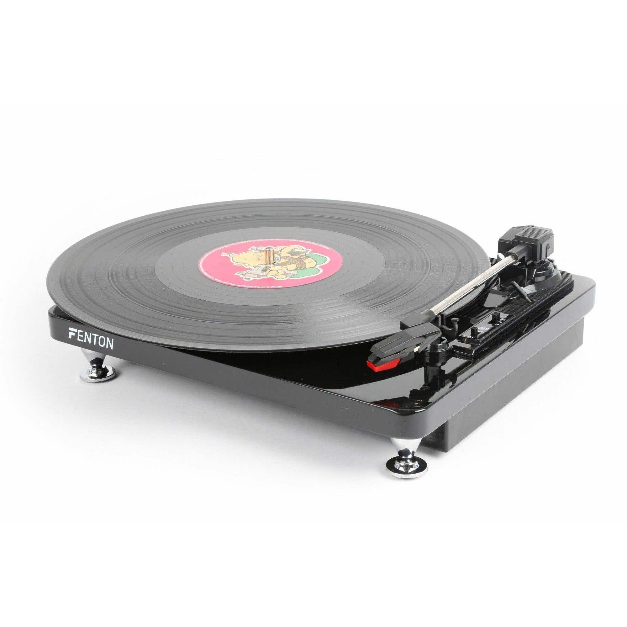Fenton RP120 platenspeler met zwart/chroom pianolak afwerking
