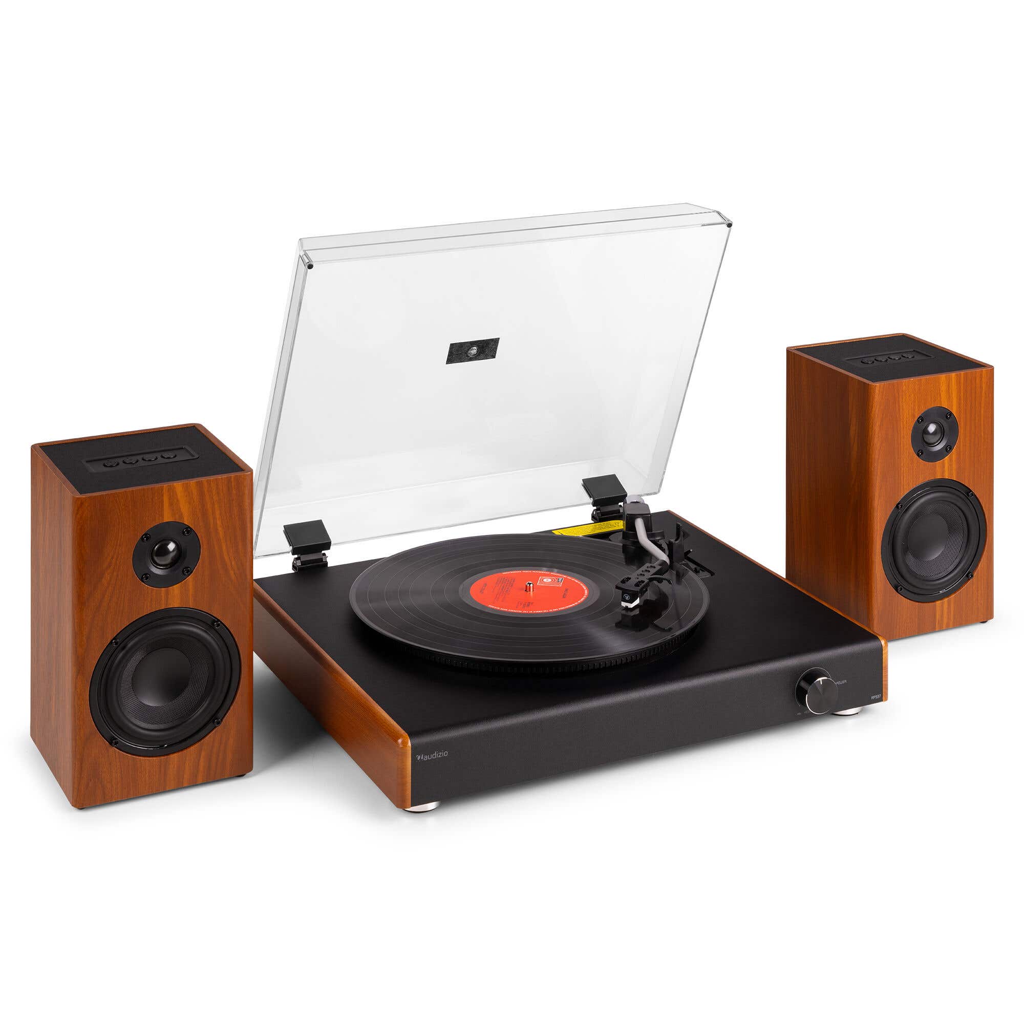 Retourdeal - Audizio RP337W Vintage platenspeler met draadloze speakers - Retro platenspeler Bluetooth - Houtlook