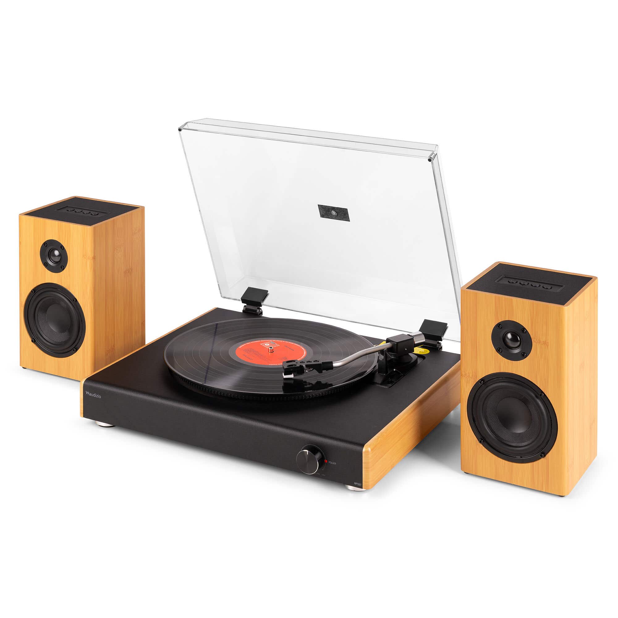 Audizio RP337BB Vintage platenspeler met draadloze speakers - Retro platenspeler Bluetooth - Bamboe