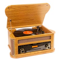 Retourdeal - Fenton Memphis platenspeler - Bluetooth, DAB & FM, CD, cassette en mp3 speler - Bruin