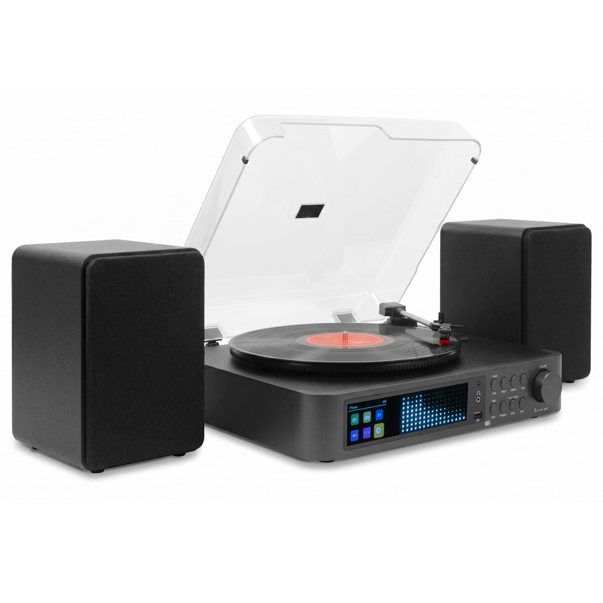 Audizio Norfolk platenspeler - Alles-in-een platenspeler met boxen, Bluetooth en DAB radio - 80W