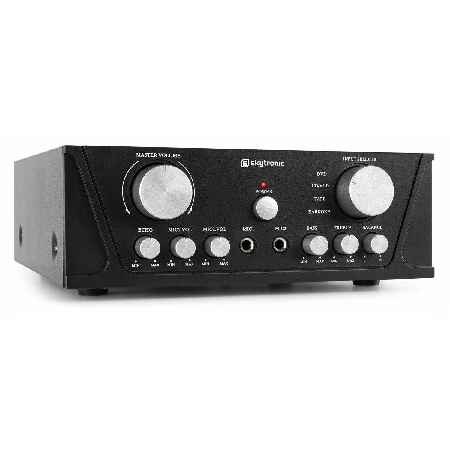 SkyTronic 400W Stereo versterker met 2x Microfooningang