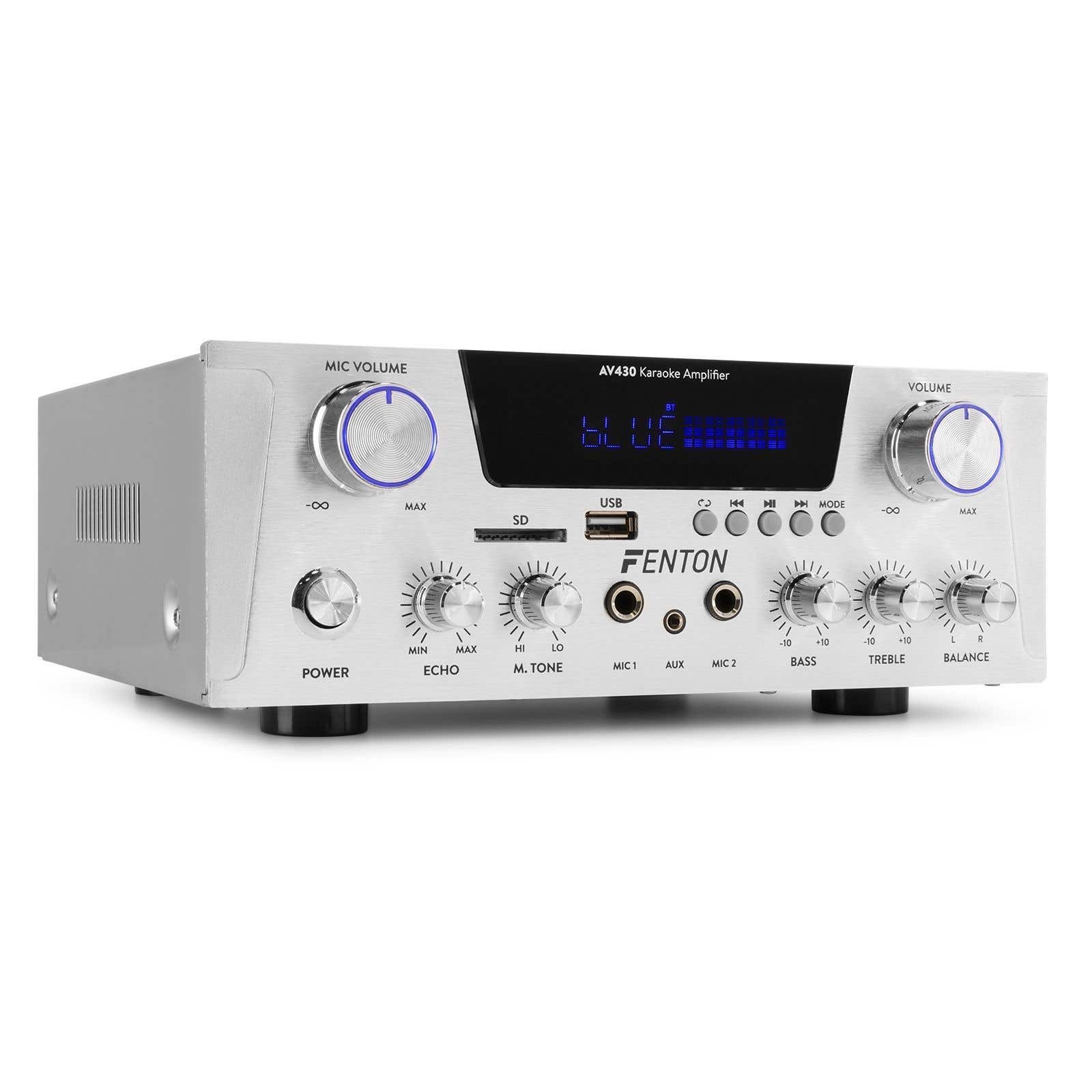 Karaoke versterker met Bluetooth - Fenton AV430A - 600W - 2 microfooningangen met echo - mp3 speler