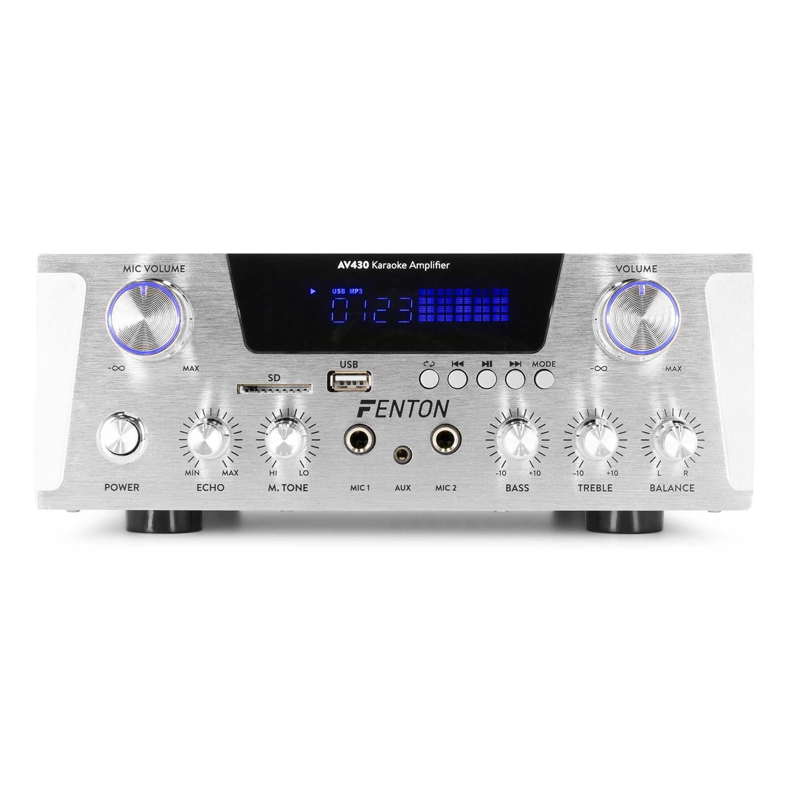 Fenton AV430A karaoke versterker met Bluetooth - 2x 300W - mp3 speler - echo effect