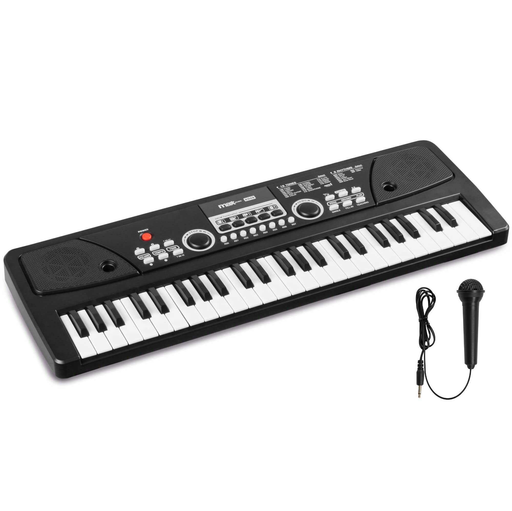 MAX KD49 keyboard kinderen - Speelgoed piano kinderen - Met microfoon, effecten & demo-songs - Zwart