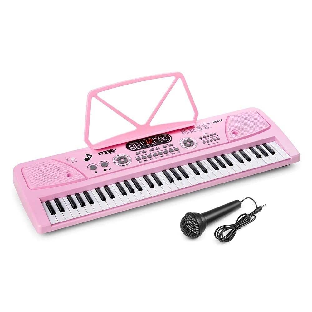 MAX KD61P Keyboard piano - Keyboard voor beginners - Met 61 toetsen en accu - Kinderpiano - Roze 