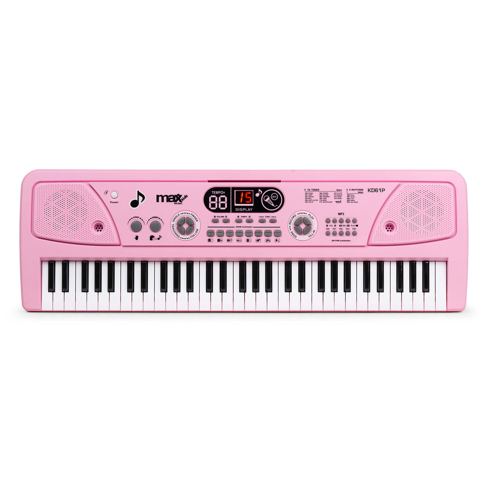 MAX KD61P Keyboard piano - Keyboard voor beginners - Met 61 toetsen en accu - Kinderpiano - Roze