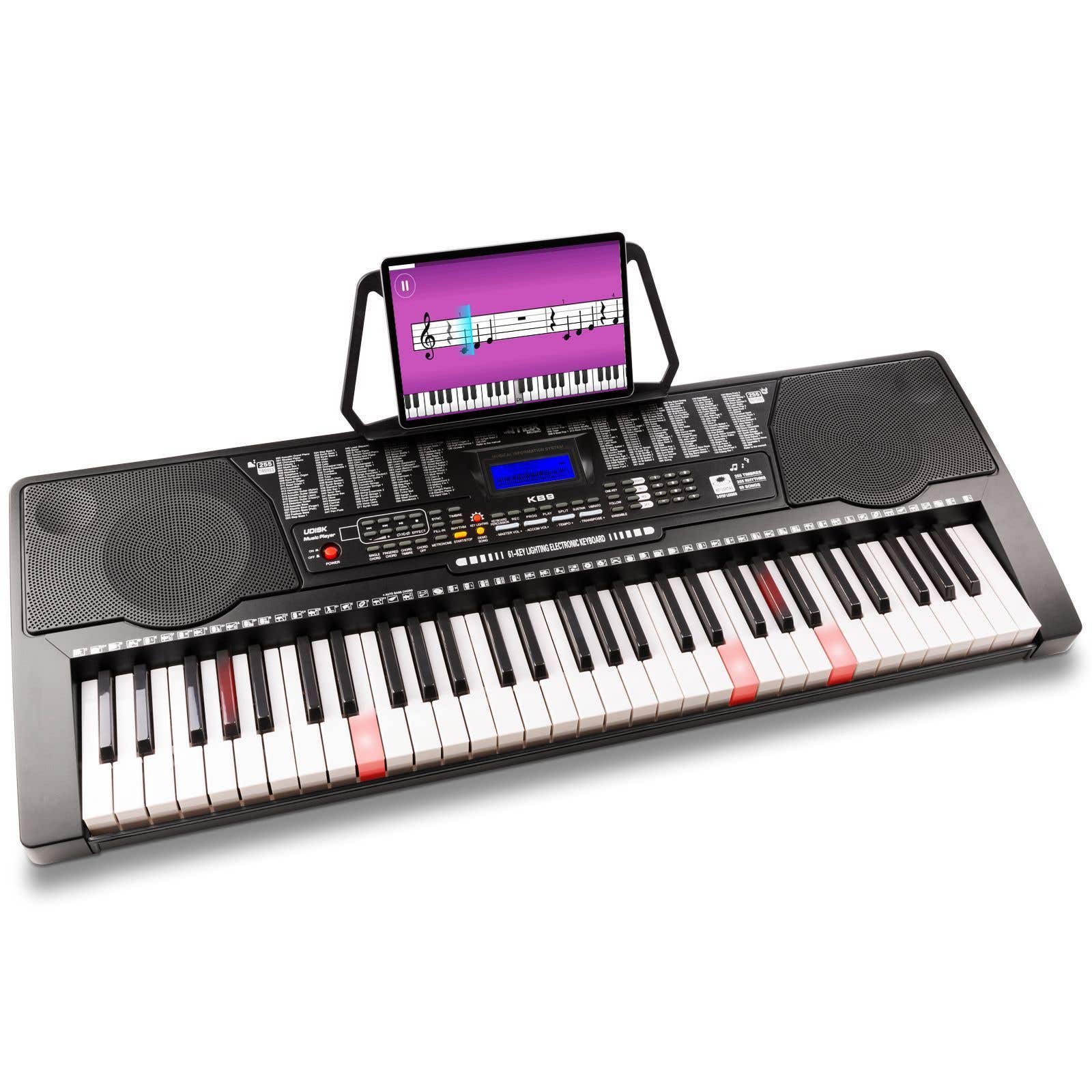 MAX KB9 beginners keyboard met o.a. 61 lichtgevende toetsen en mp3 speler