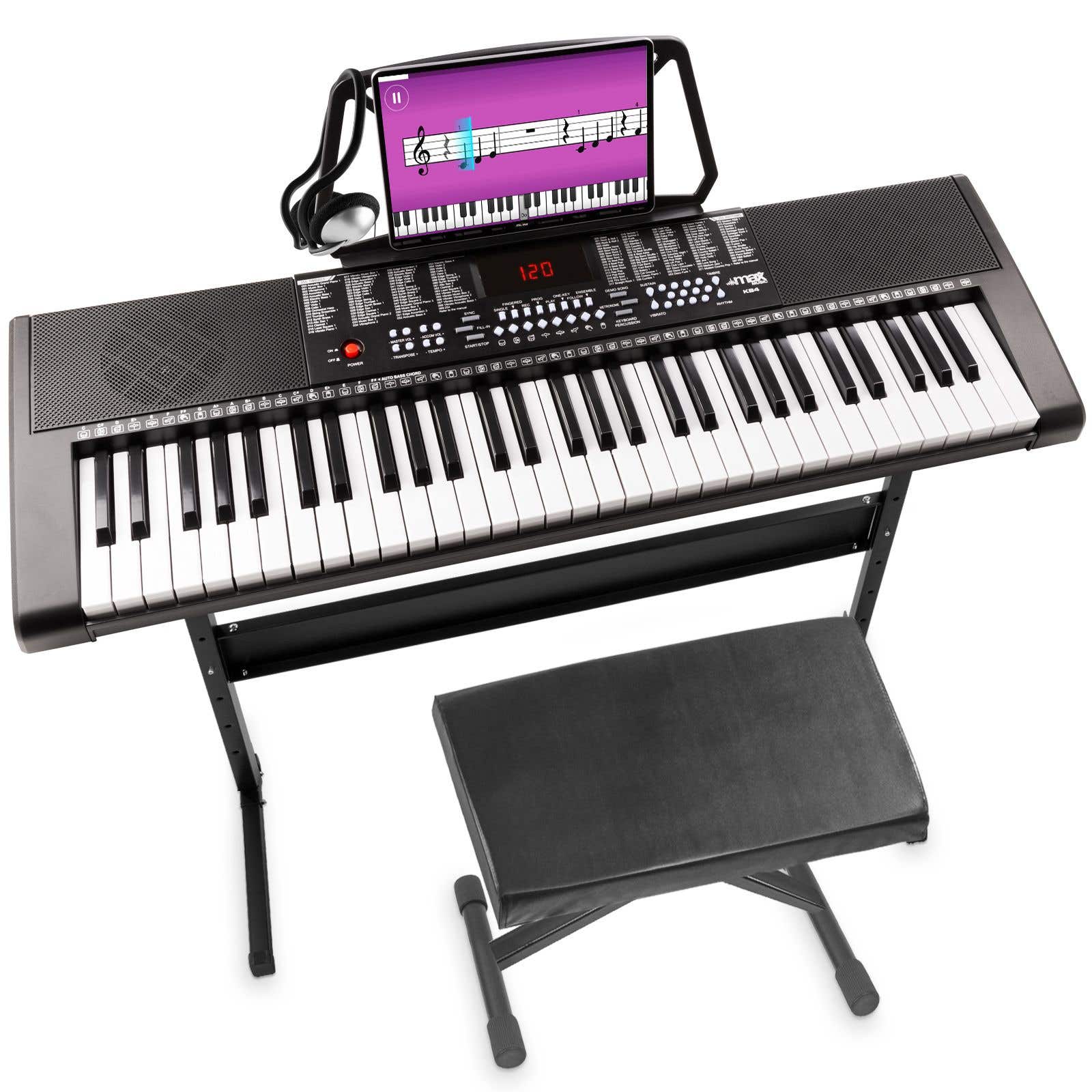 Keyboard piano 61 toetsen - MAX KB4 keyboard muziekinstrument met o.a. standaard, bankje en meer