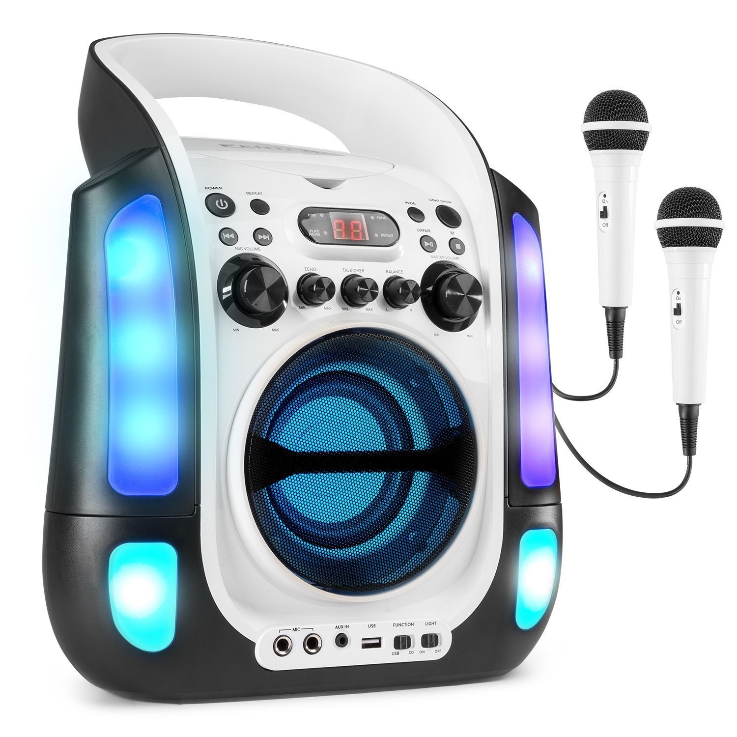 Fenton SBS30W draagbare karaoke set met Bluetooth, CD+G en microfoons - Wit