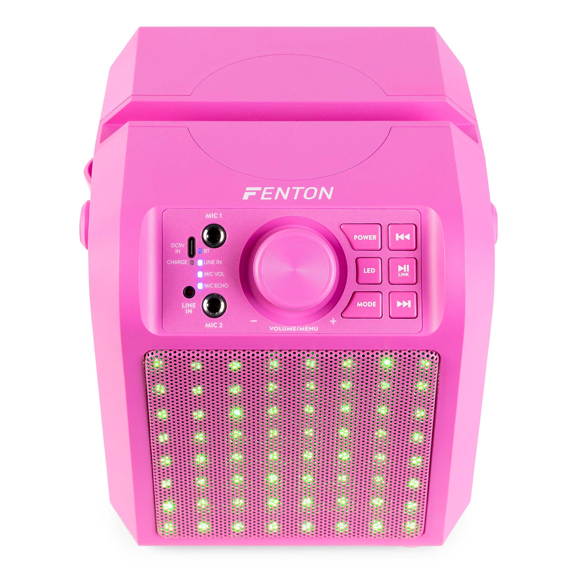 Fenton KAR50P karaoke set - Karaoke box met Bluetooth, oplaadbare accu, LED’s en 2 microfoons - Roze