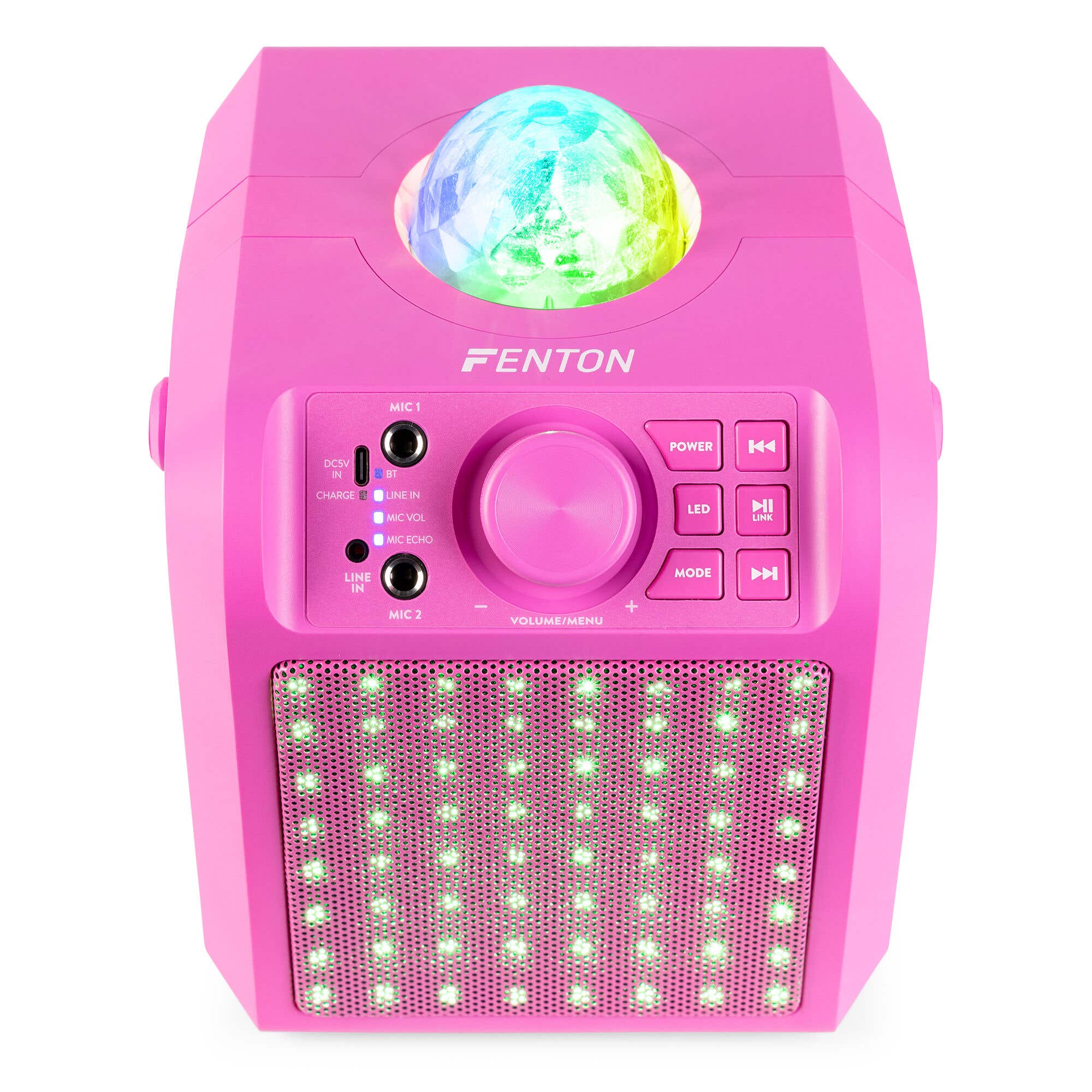 Fenton KAR55P karaoke set met 2 microfoons - Karaoke speaker met Bluetooth en Jelly Ball - Roze