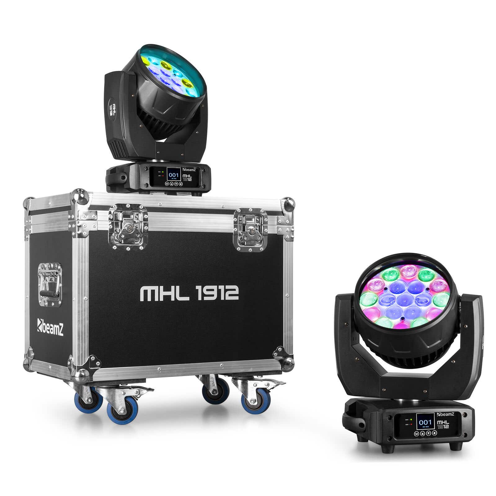 BeamZ MHL1912 wash moving head 2 stuks in flightcase - 19x 12W LED&apos;s,