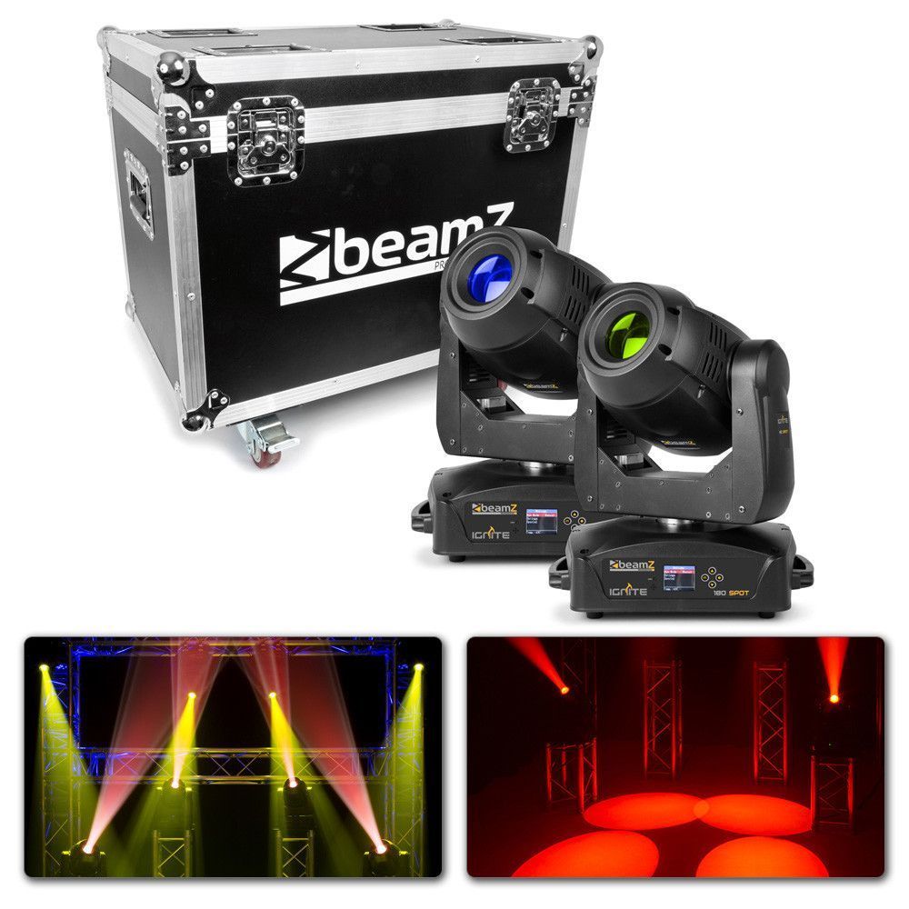 BeamZ Set van 2 IGNITE180 spot LED Moving Heads in Flightcase
