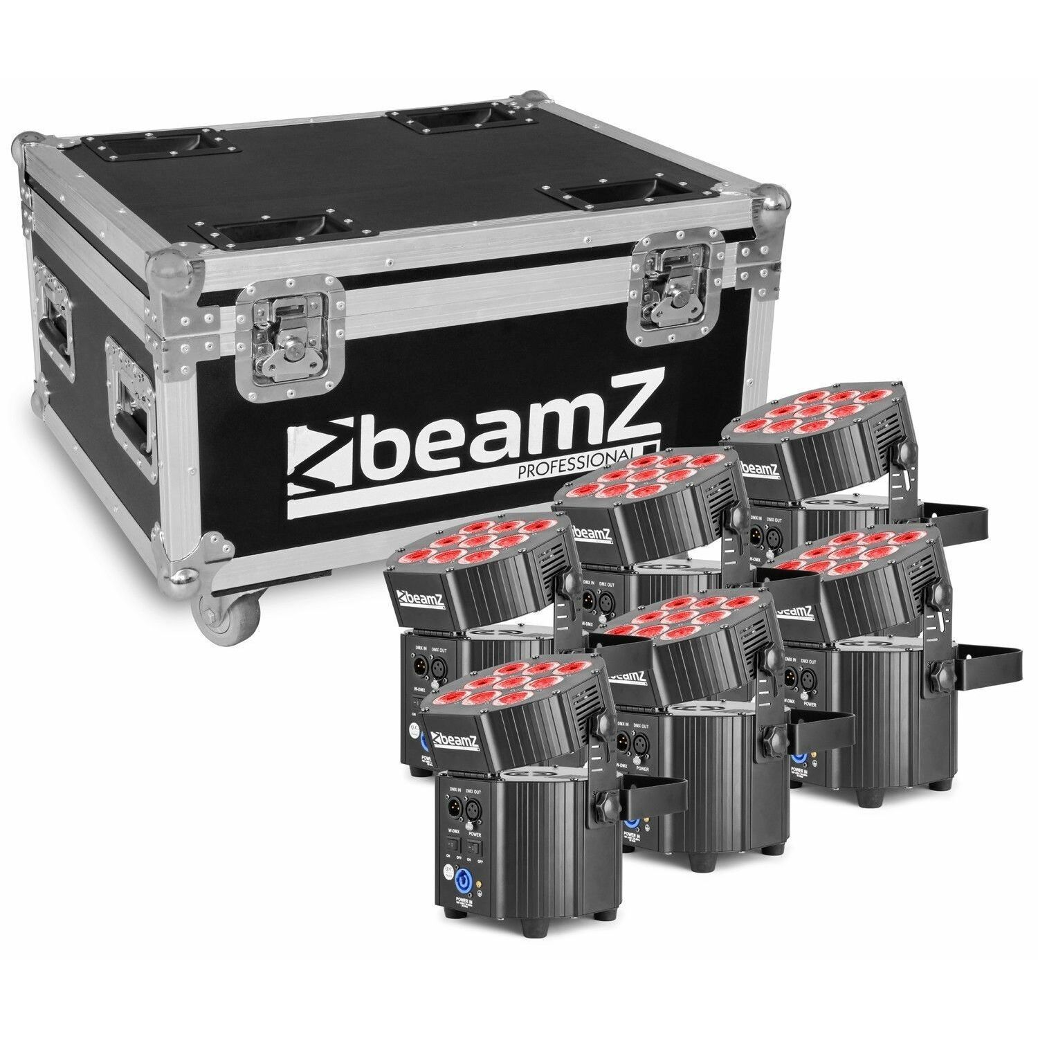 BeamZ BBP60 Uplighter set met 6 draadloze spots in flightcase
