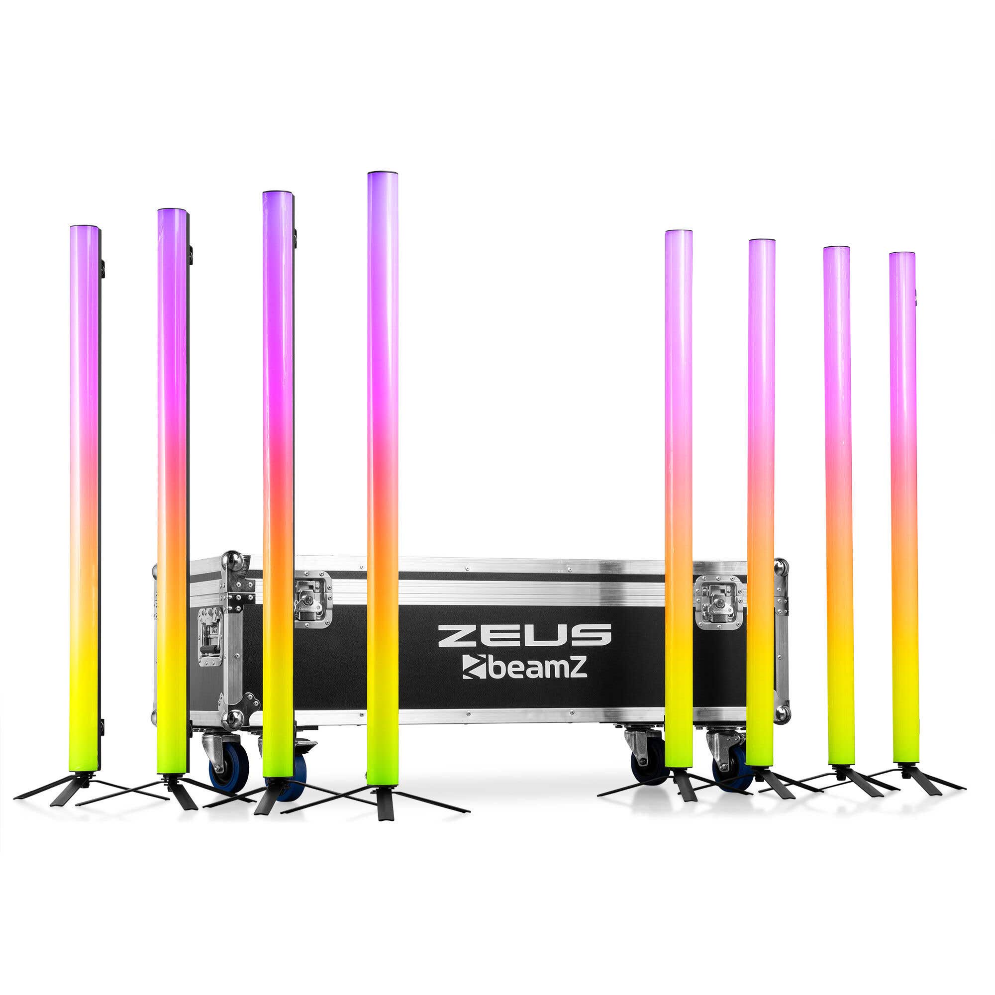 Retourdeal - BeamZ set van 8x Zeus LED Tubes - Met flightcase - RGBW LED’s en draadloze DMX - 12 uur accuduur