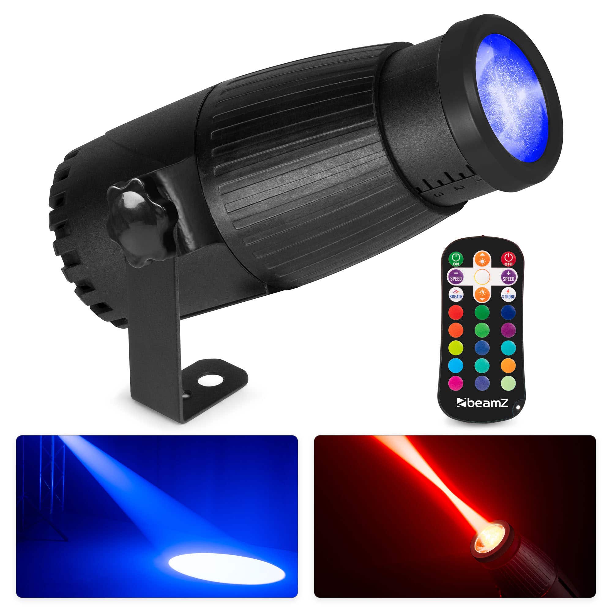 BeamZ PSZ18W LED Pin Spot - 16 RGBW kleuren - Handmatige zoom - Met afstandsbediening - 18W