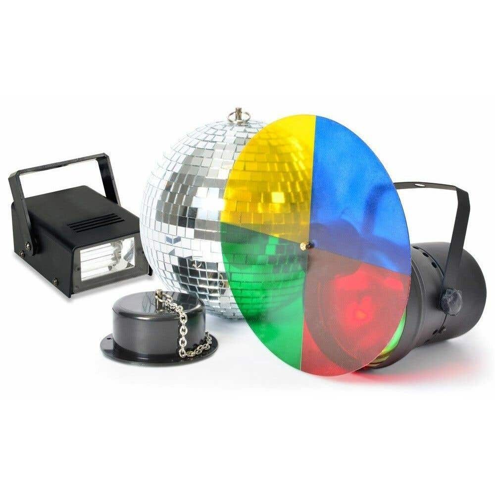 BeamZ Disco licht set met Spiegelbol, Puntspot en Stroboscoop
