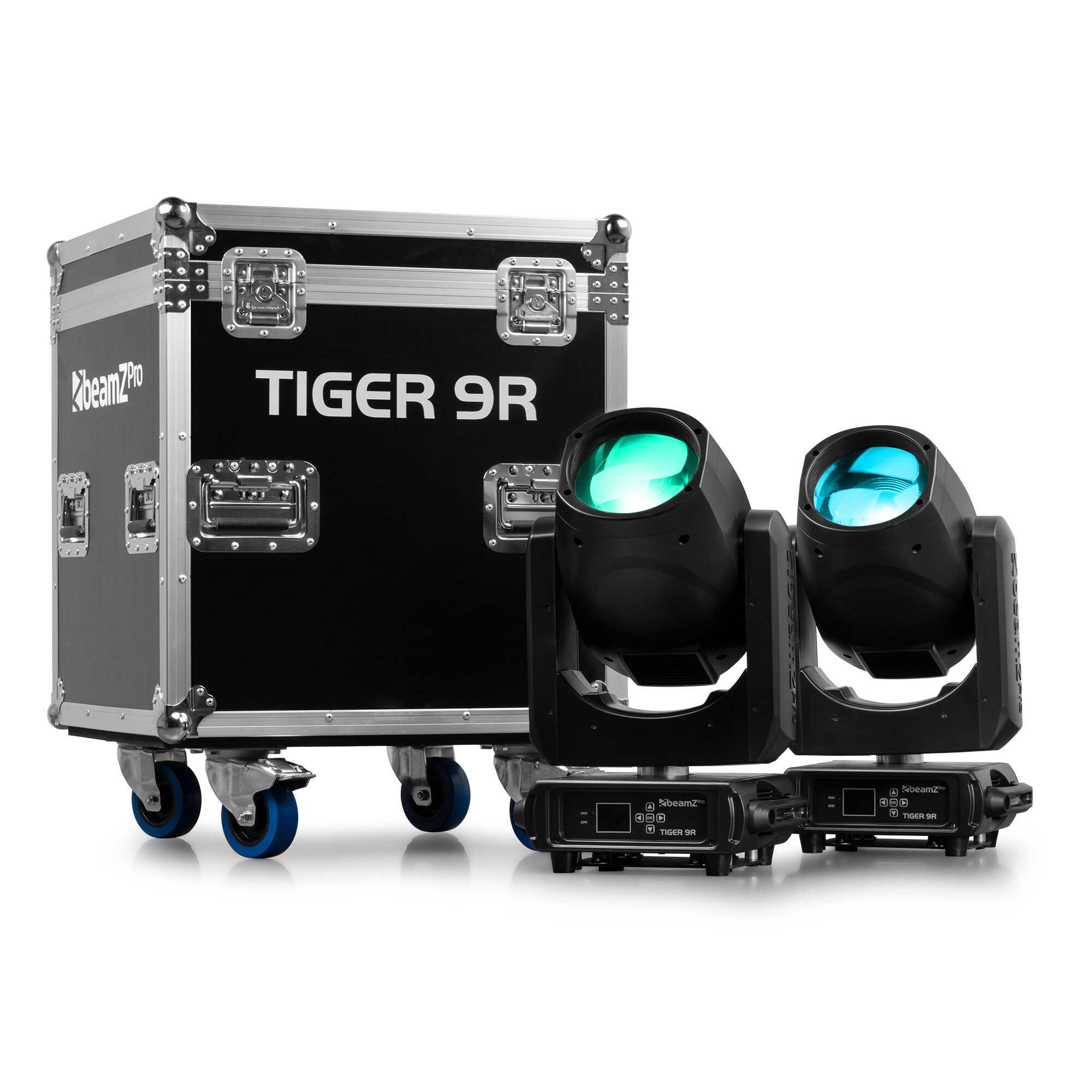 Retourdeal - BeamZ Professional Tiger 9R beam moving head set van 2 stuks in flightcase - Met 1° beam - 260W