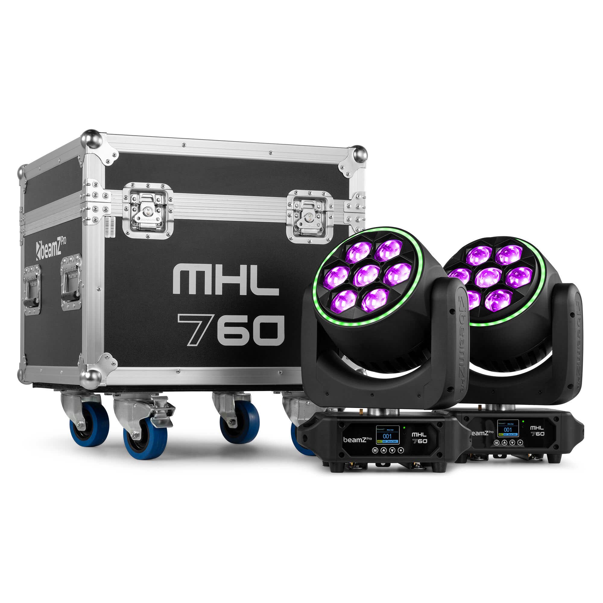 BeamZ Professional MHL760 LED bee eye moving head set van 2 stuks in flightcase - 7x 60W RGBW LED’s