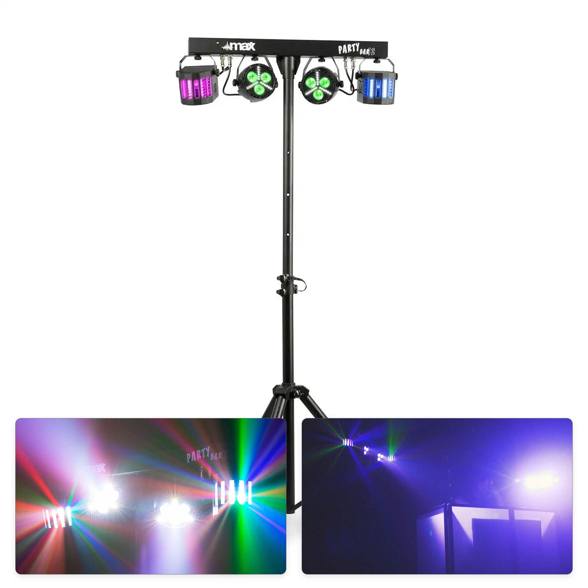MAX Partybar12 lichtset - 2x PAR spot met strobe en 2x Derby