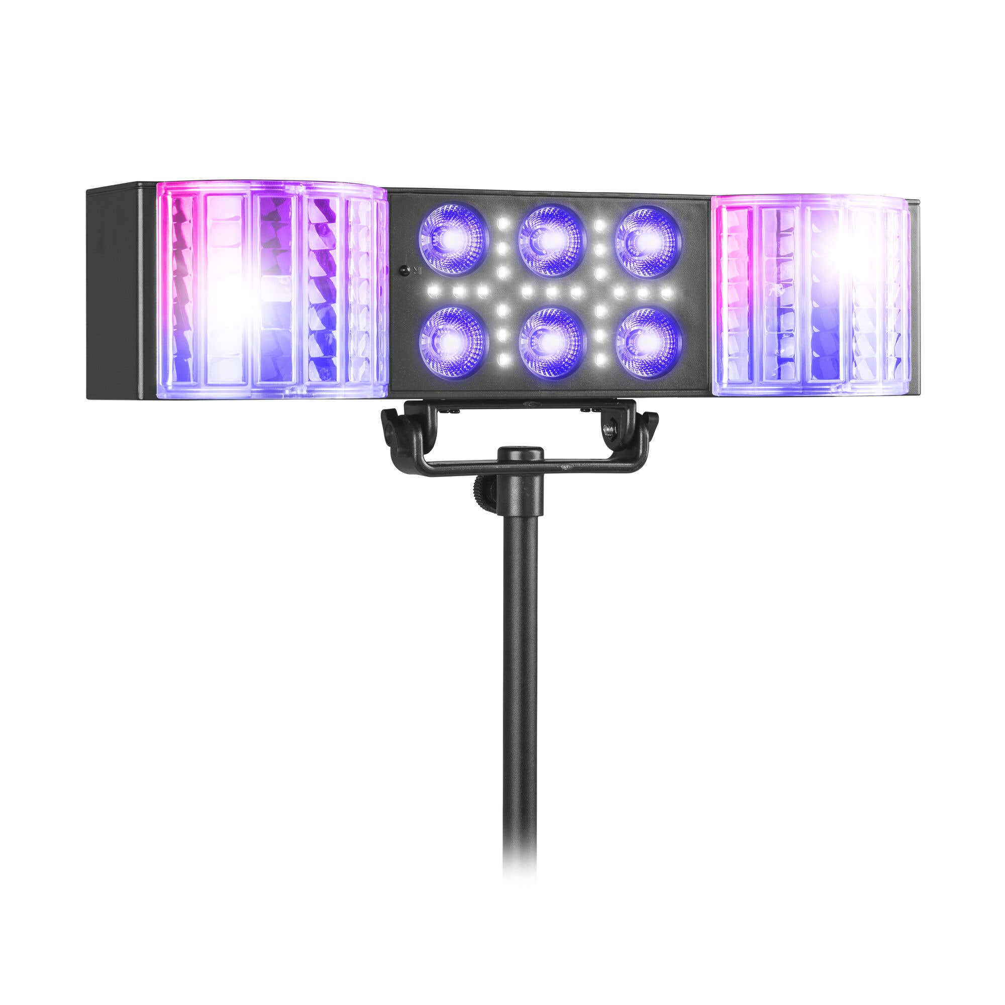 Fuzzix DerbyStar2 - Partybar met dubbele Derby - PAR met RGB-UV LED’s - Stroboscoop - Op Statief