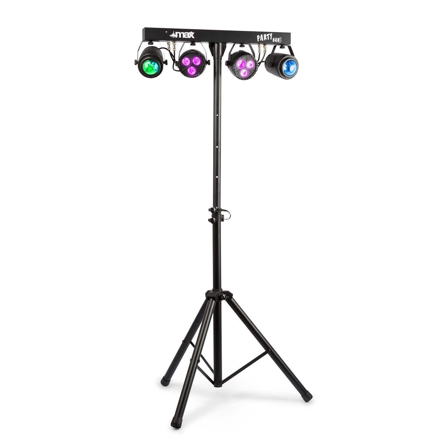 MAX Partybar8 lichtset op accu - 2 PAR spots, 2 Jelly Moons + stand