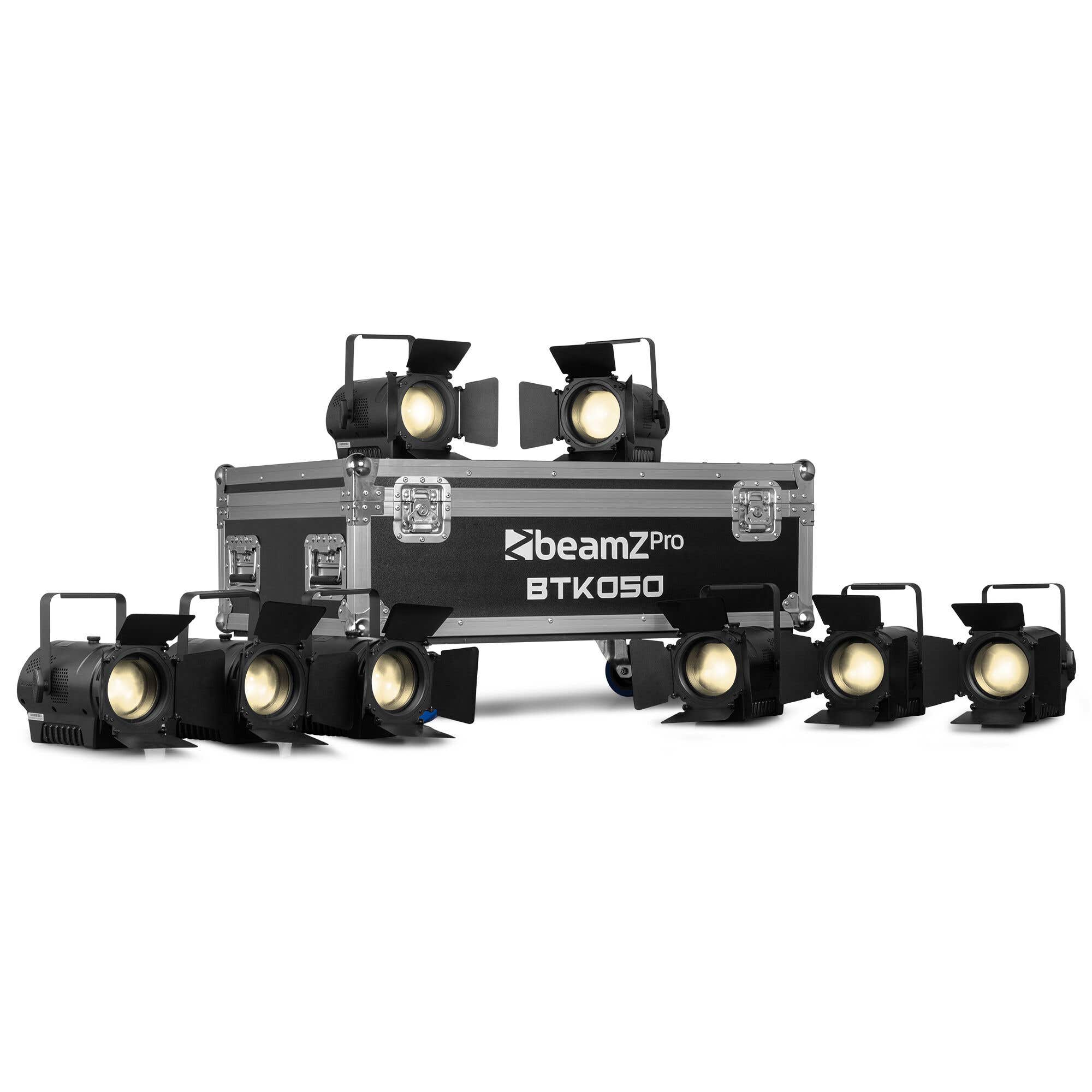 BeamZ Pro BTK050Z-5 fresnel set - 8 Mini fresnels met flightcase - Handmatige zoom - CW/WW COB LED’s