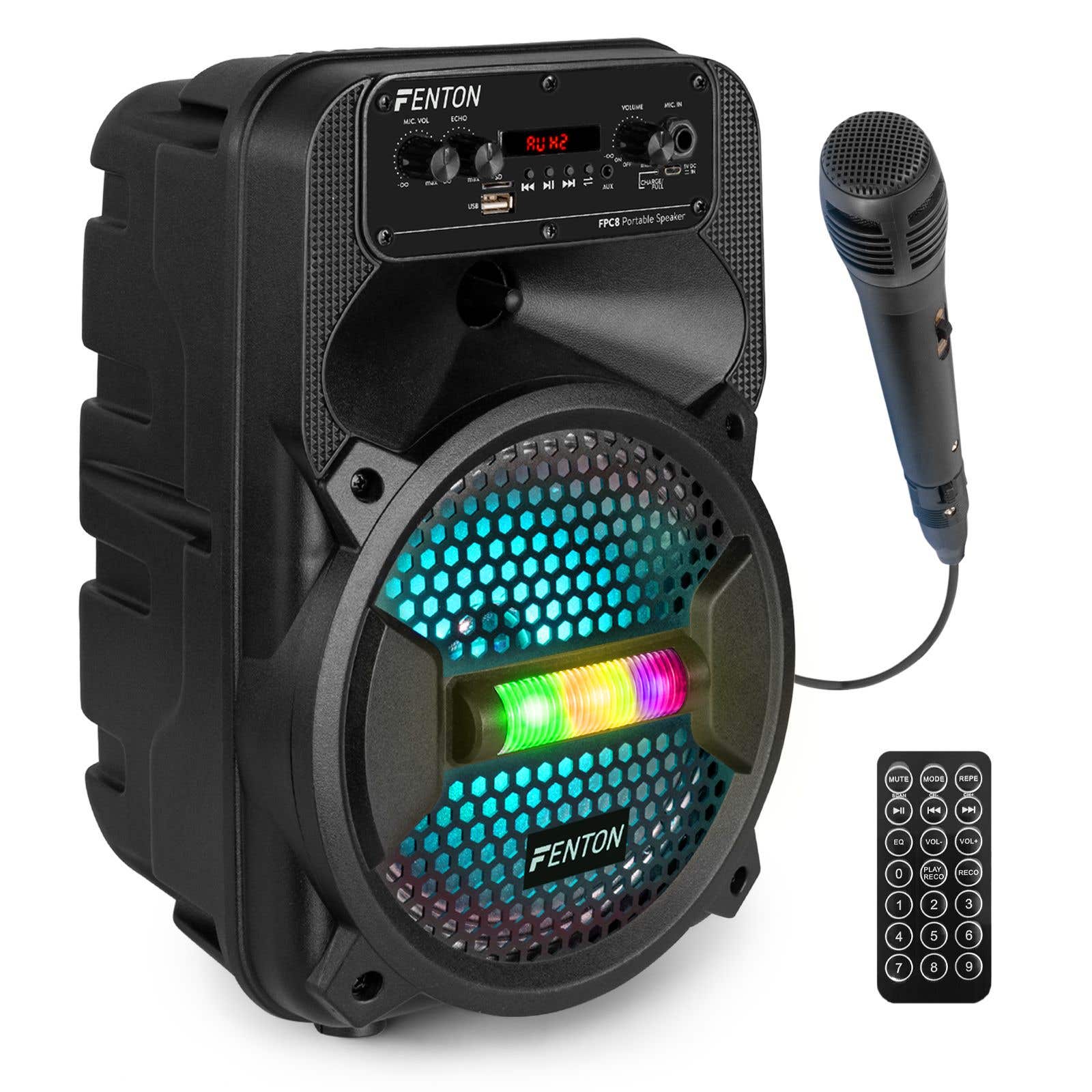 Fenton FPC8 accu speaker 100W met Bluetooth, microfoon en LED verlichting