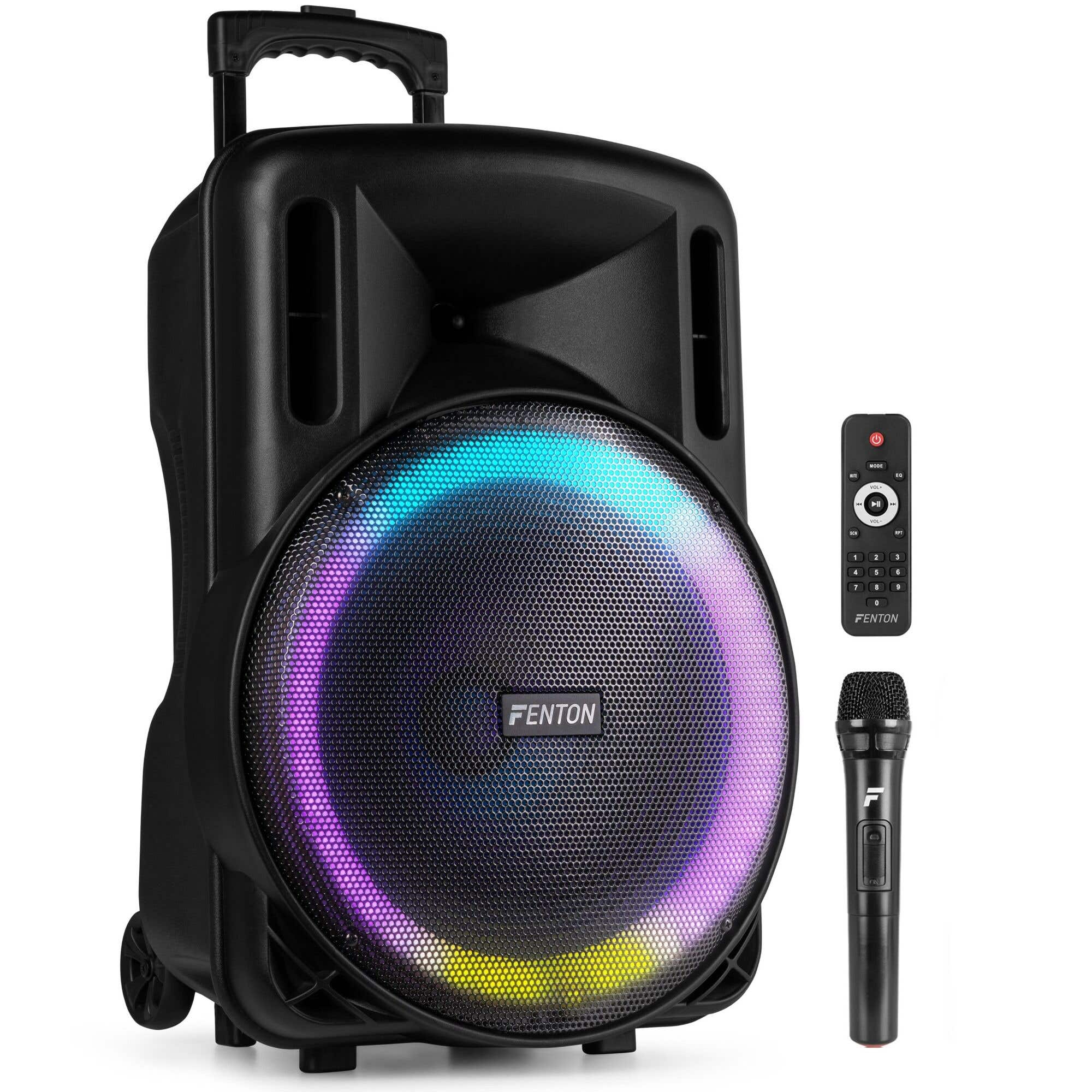 Retourdeal - Fenton FT15LED MK2 party speaker met Bluetooth - Karaoke speaker met microfoon - 15 inch - 800W