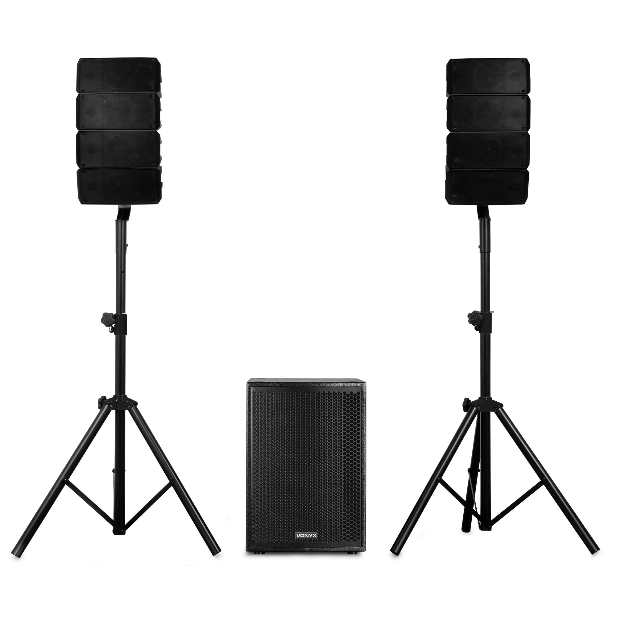Vonyx VX915 line array PA systeem - PA speakers met standaards - 15 inch actieve subwoofer - 1400W
