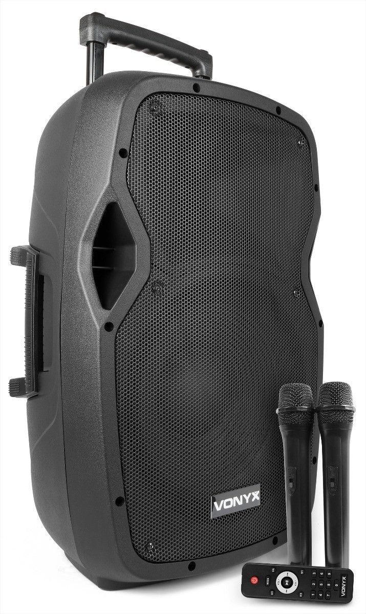 Mobiele speaker - Vonyx AP1200PA speaker met ingebouwde accu, Bluetooth, draadloze microfoons en mp3 speler - 600W