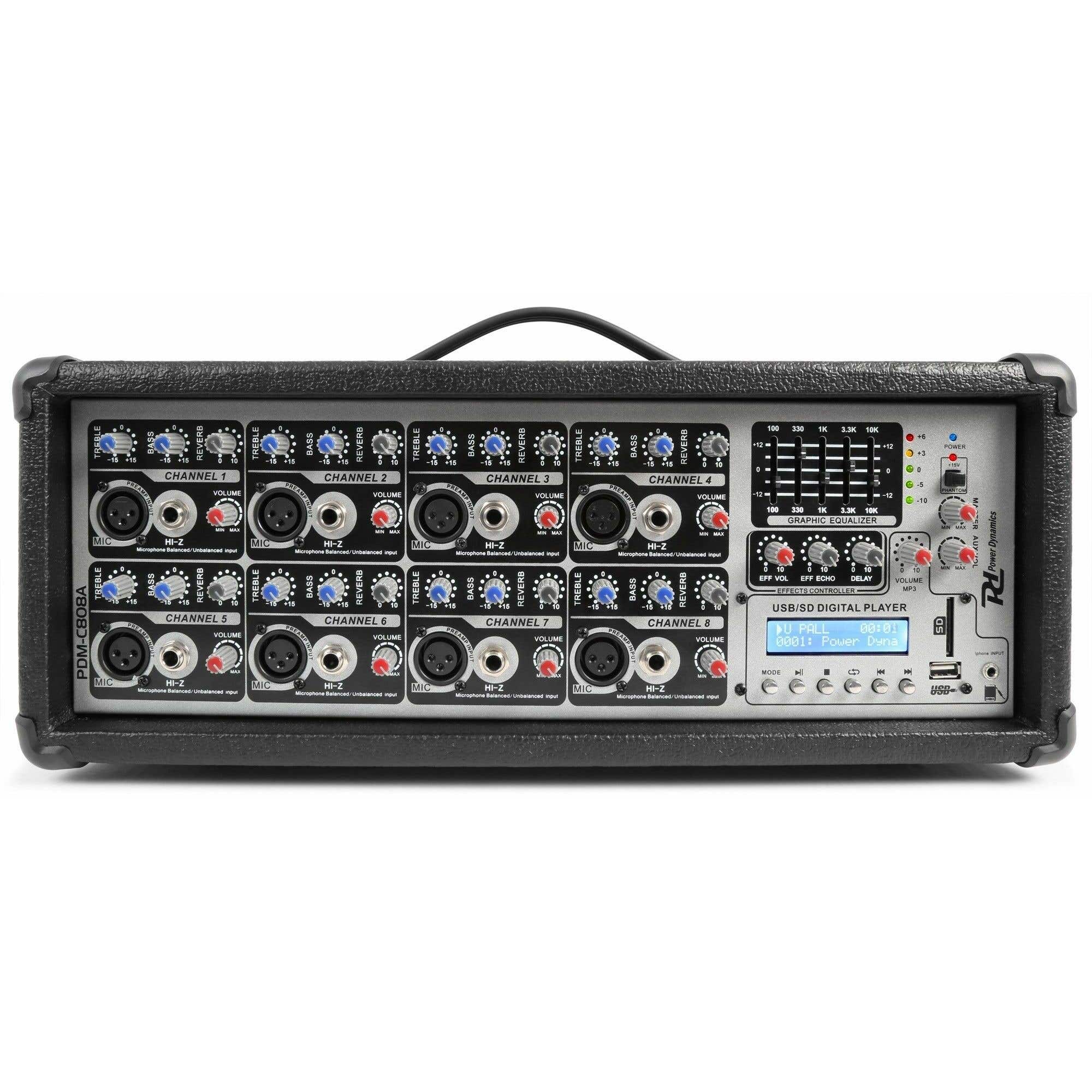 Power Dynamics PDM-C808A Stereo Mixer met versterker