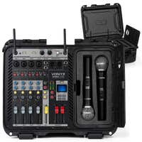 Retourdeal - Vonyx VMA106 Mixer in stevige flightcase - met 2 UHF draadloze microfoons - alles-in-één systeem