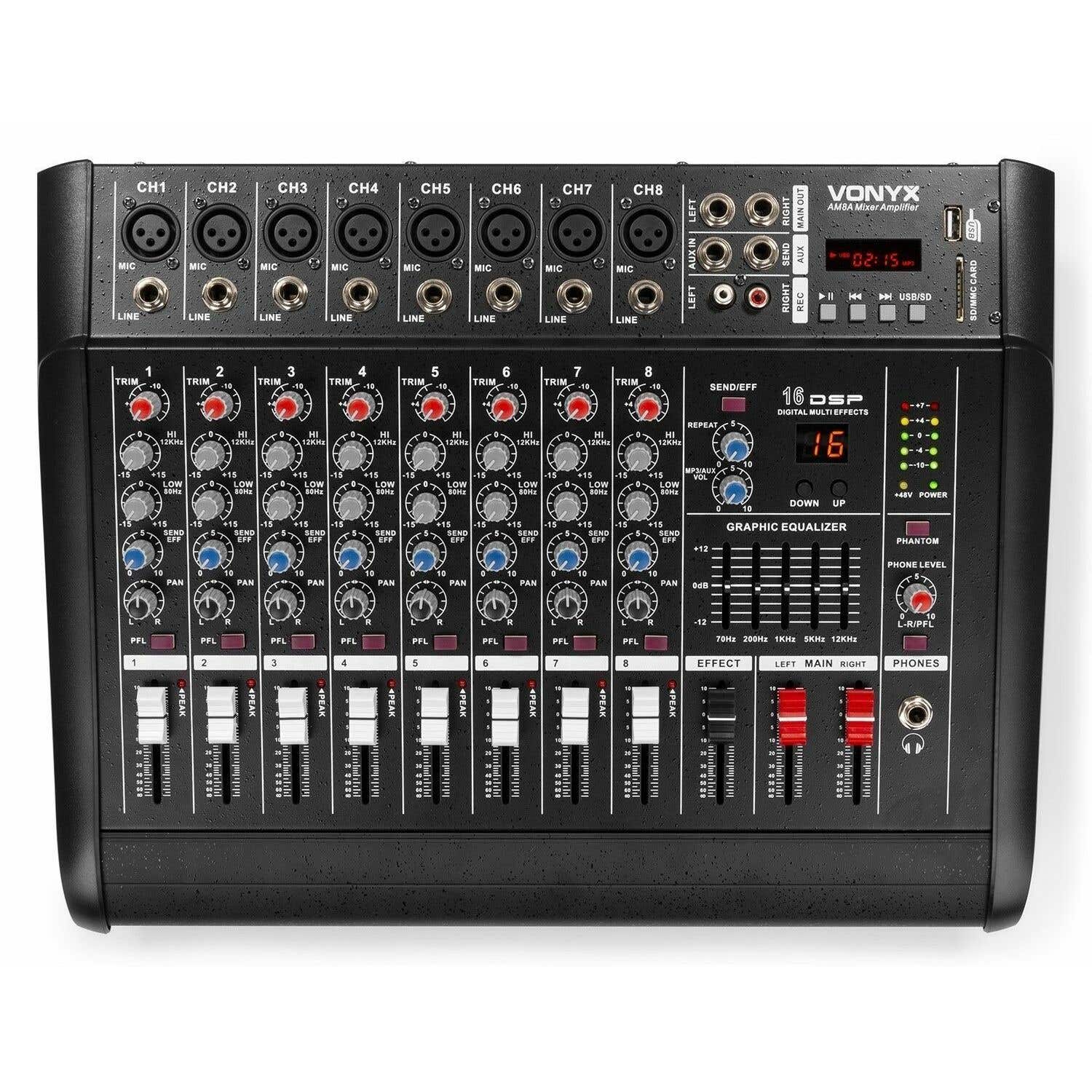 Retourdeal - Vonyx AM8A 8-kanaals muziekmixer met ingebouwde 1000W