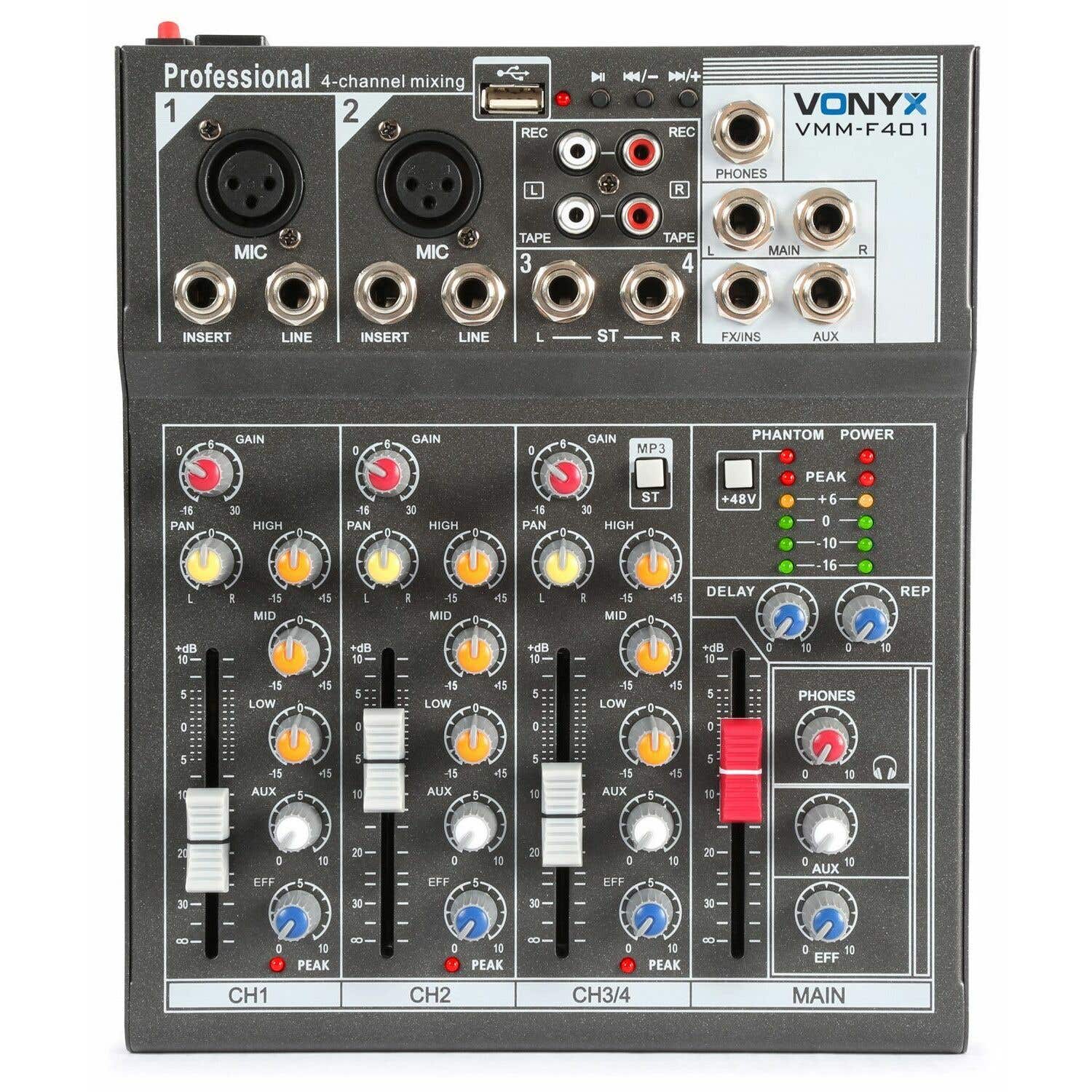 Retourdeal - Vonyx VMM-F401 4 kanaals muziek mixer met effect en USB