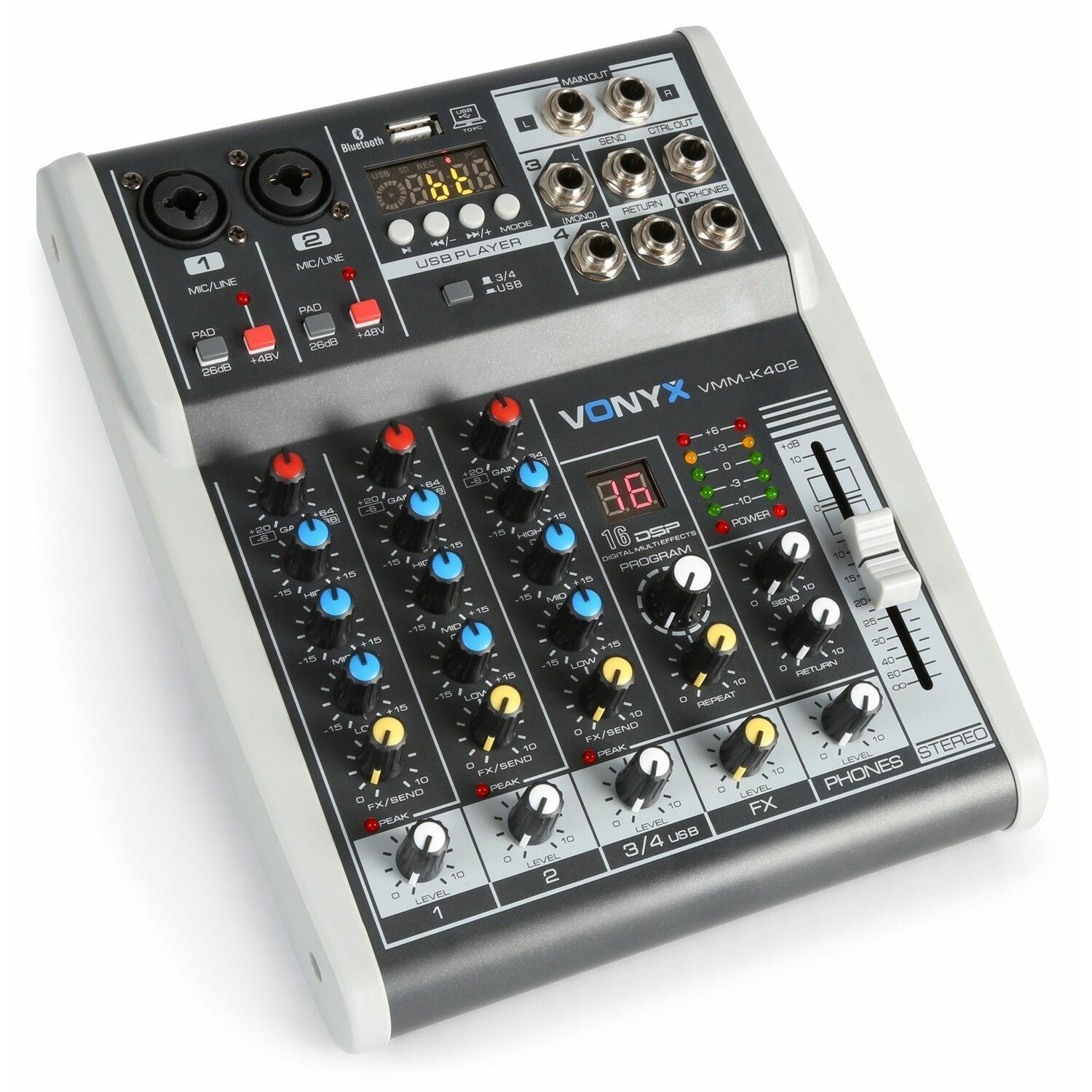 Vonyx VMM-K402 4 kanaals muziekmixer met Bluetooth en effecten