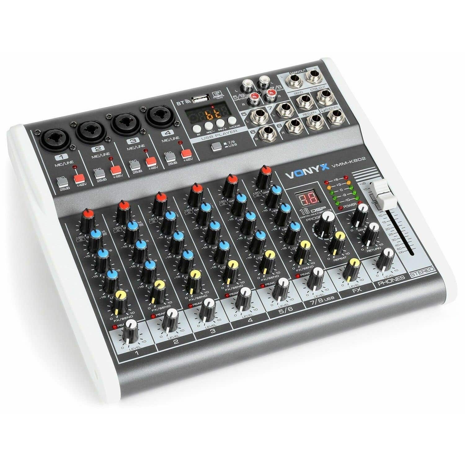 Retourdeal - Vonyx VMM-K802 8 kanaals muziekmixer met Bluetooth en