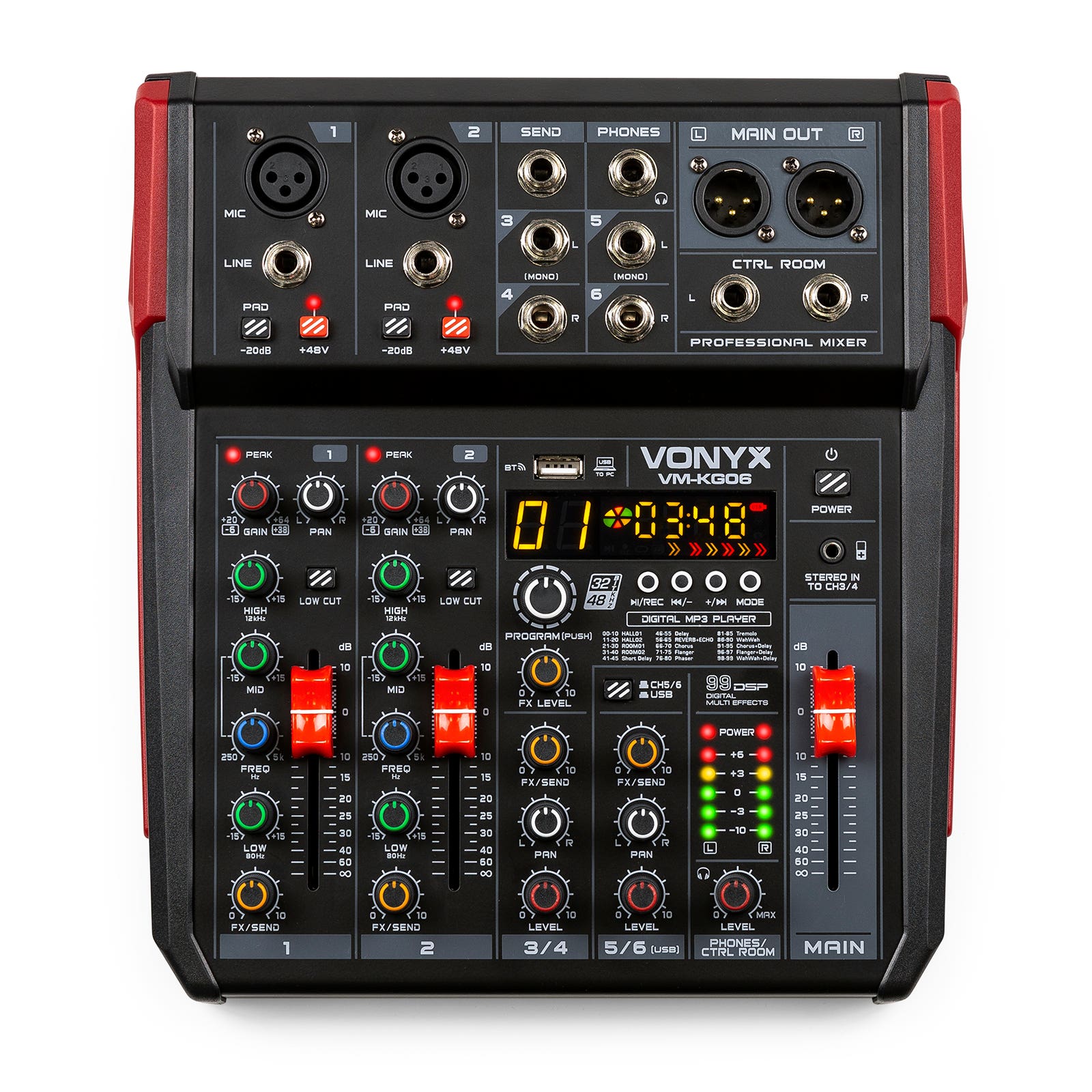 Vonyx VM-KG06 - 6-kanaals mengtafel met Bluetooth, DSP, USB audio interface, etc.