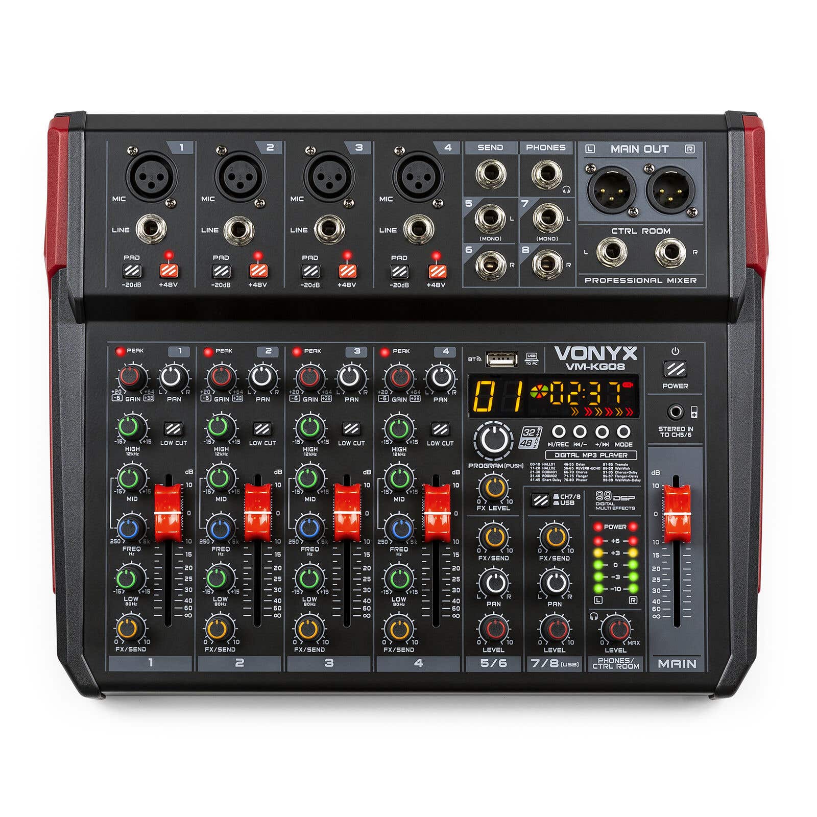 Vonyx VM-KG08 - 8-kanaals mengtafel met Bluetooth, DSP, USB audio interface, etc.