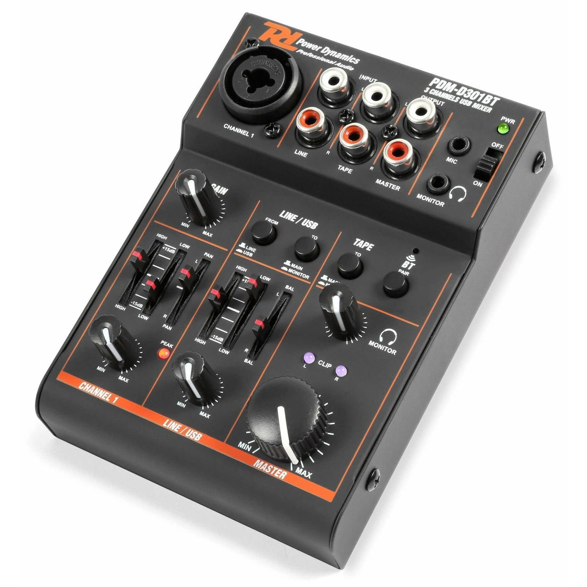Power Dynamics PDM-D301BT 3 Kanaals USB en Bluetooth ontvanger mengpaneel