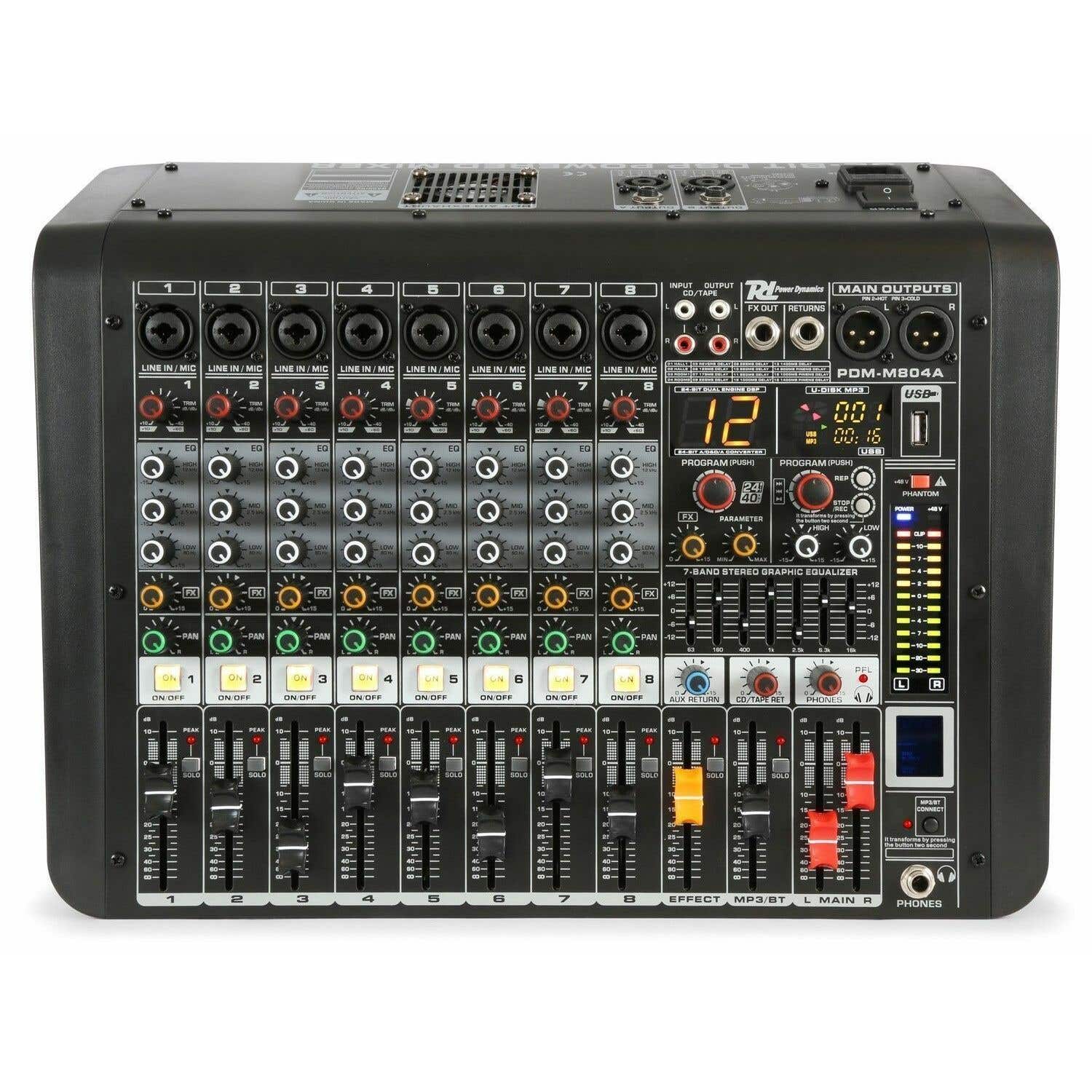 Power Dynamics PDM-M804A 8 kanaals muziek mixer / versterker